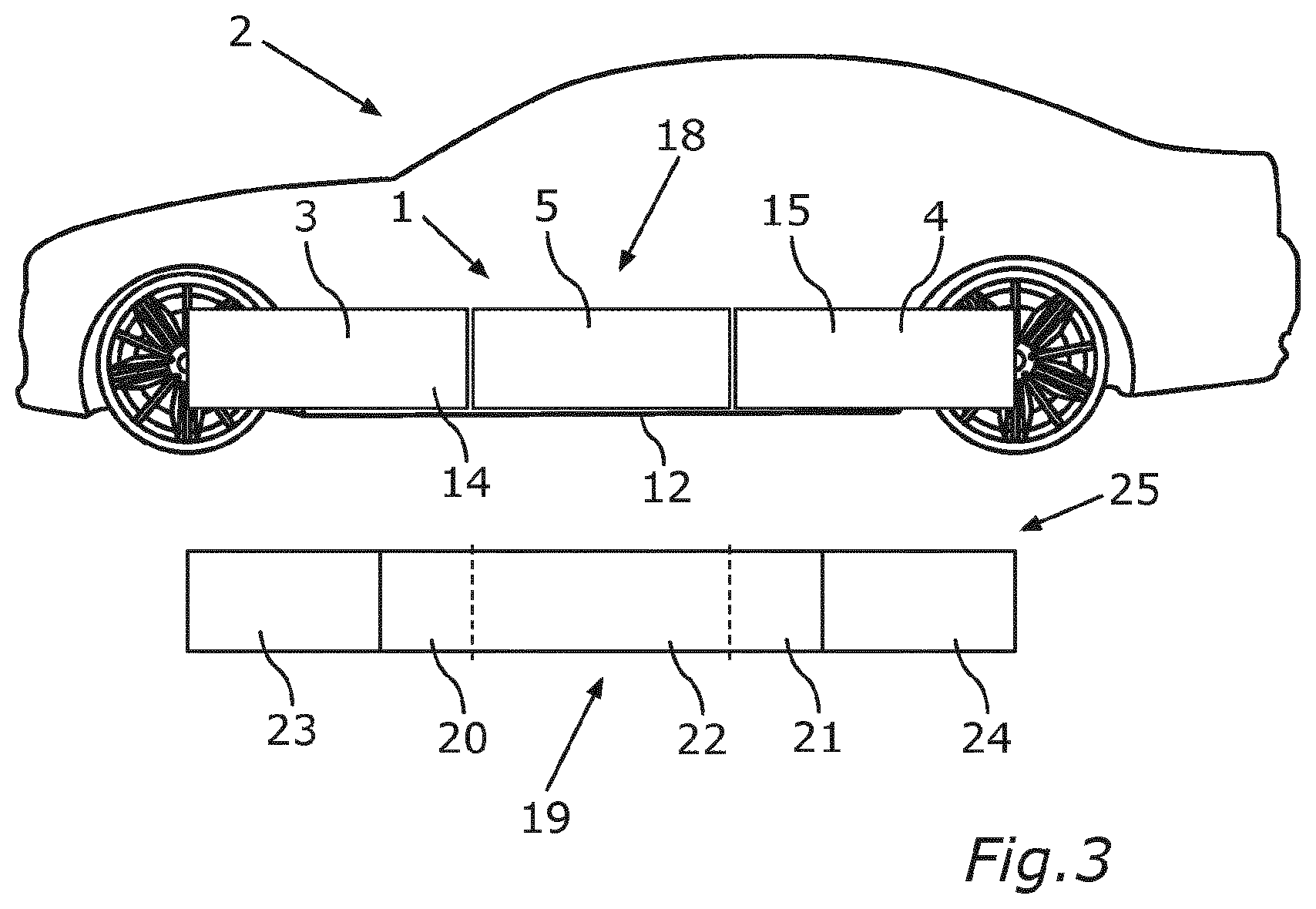 Patent US12496886 Figure 3 – Floor assembly for a motor vehicle, motor vehicle and method for producing a floor assembly