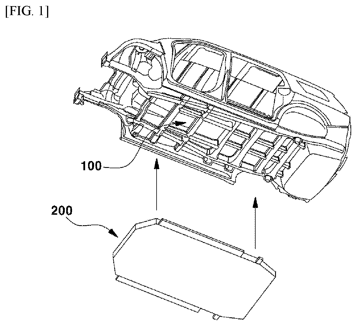 Patent US12496887 Figure 1 – Vehicle lower structure for mounting battery