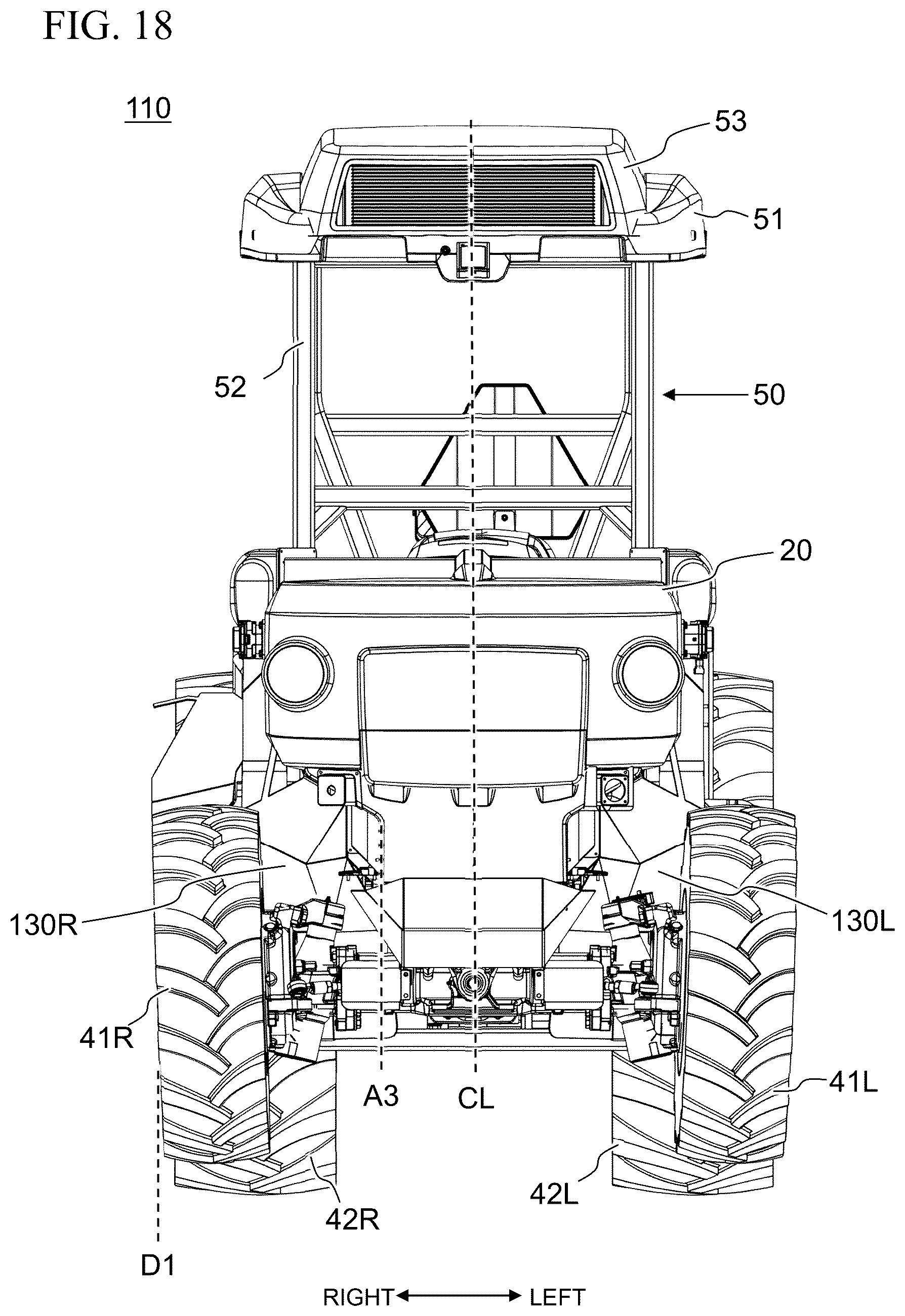 Patent US12496890 Figure 19 – Work vehicle with horizontally offset battery housings