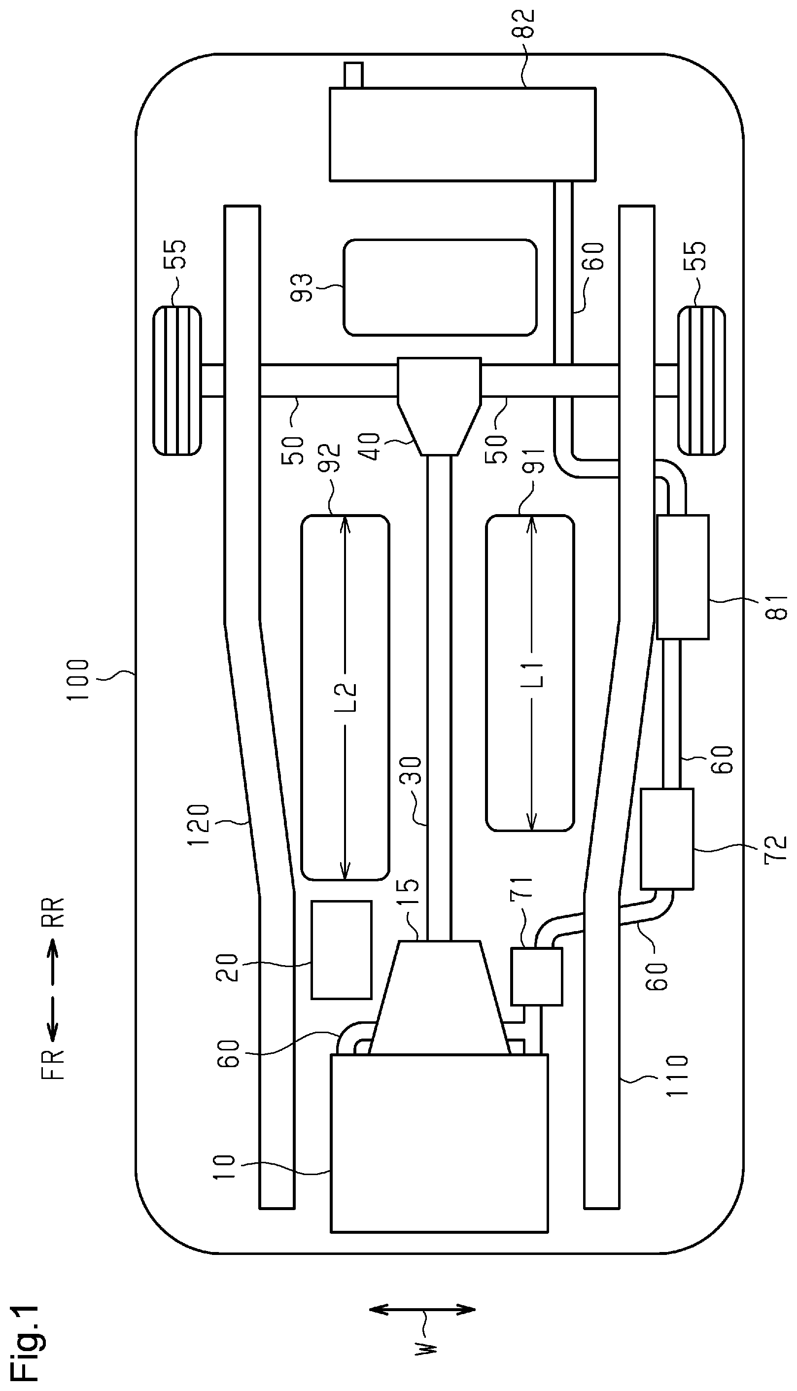 Patent US12496898 Figure 1 – Vehicle with exhaust purification device