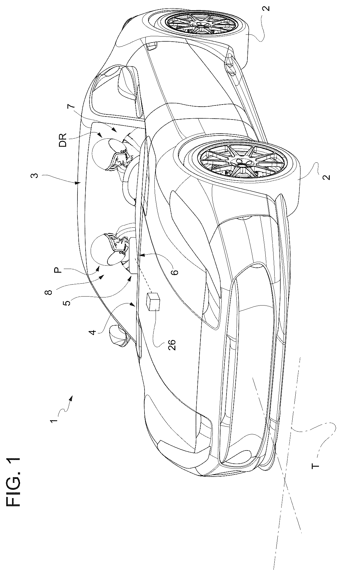 Patent US12496903 Figure 1 – Content display device for road vehicle and relative road vehicle
