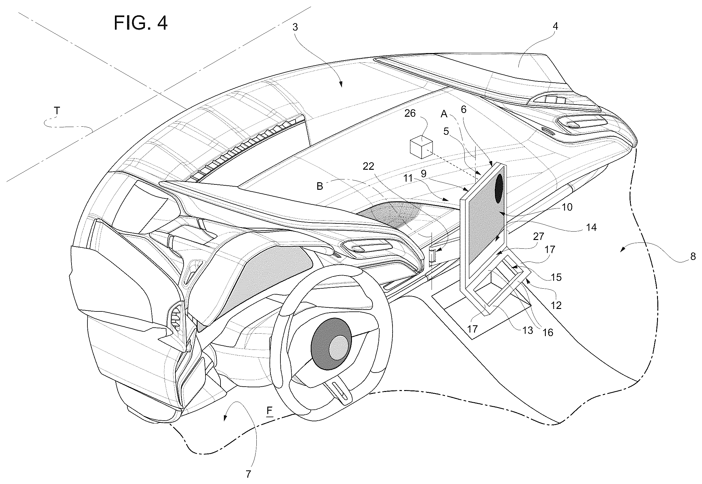 Patent US12496903 Figure 4 – Content display device for road vehicle and relative road vehicle