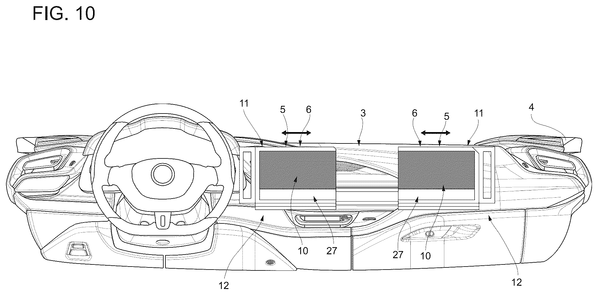 Patent US12496903 Figure 10 – Content display device for road vehicle and relative road vehicle