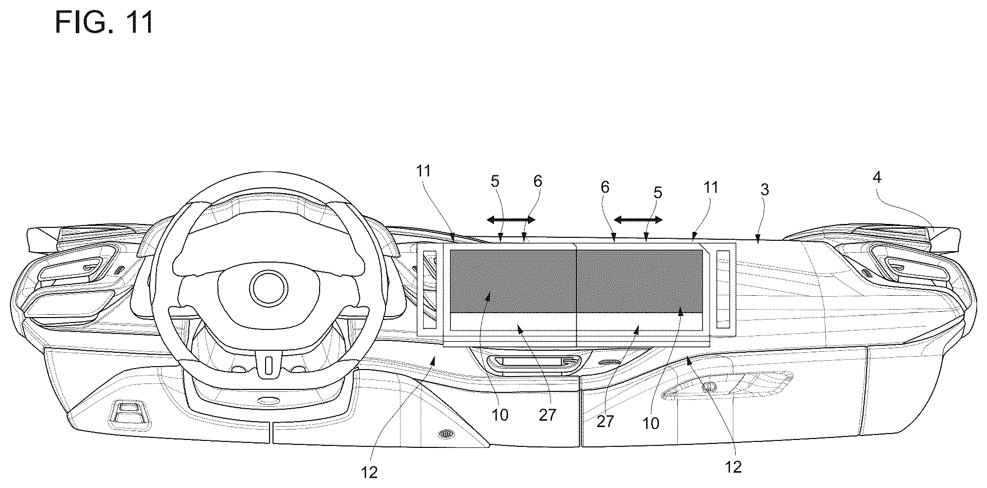 Patent US12496903 Figure 11 – Content display device for road vehicle and relative road vehicle