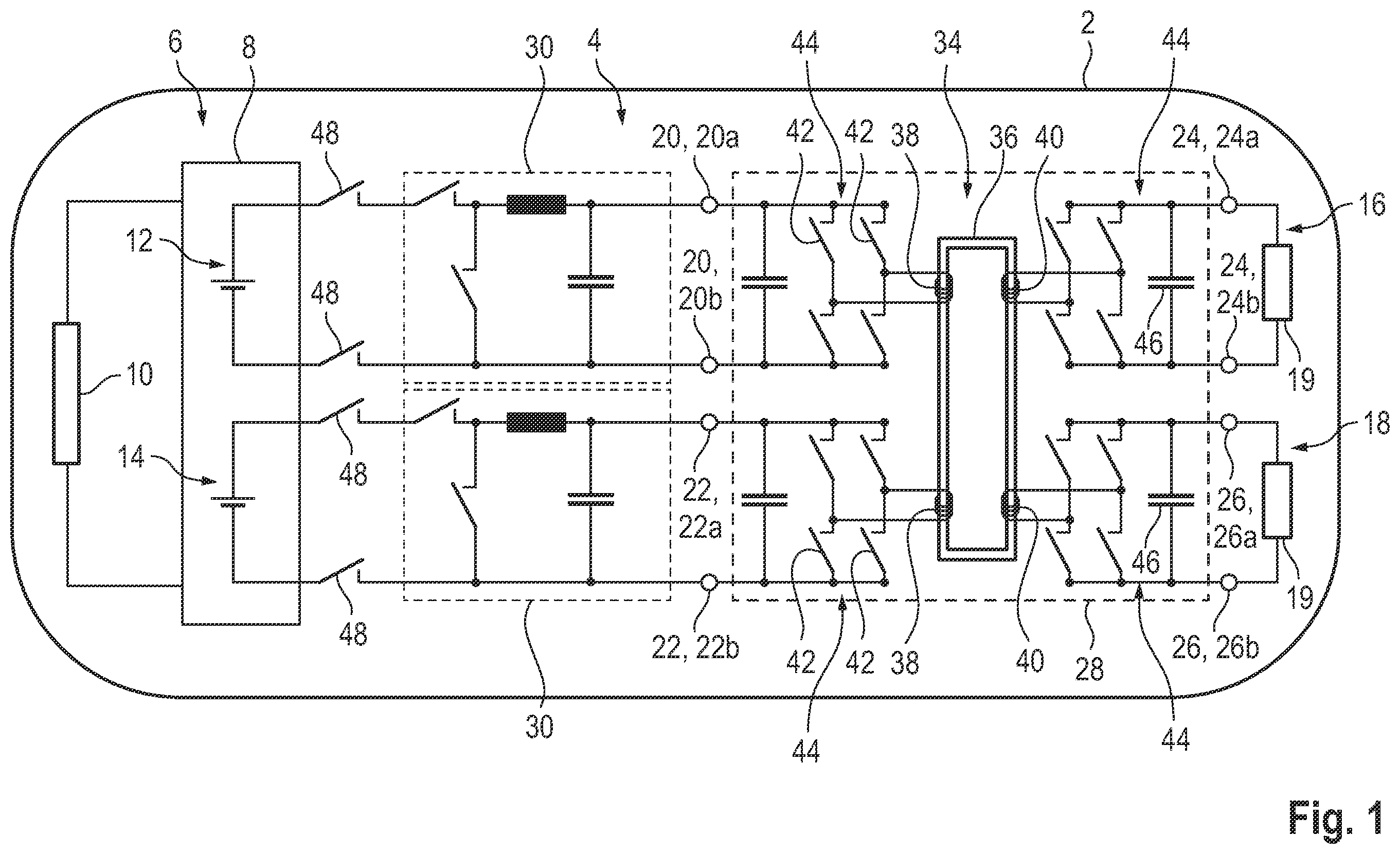 Patent US12496920 Figure 1 – Motor vehicle comprising a high-voltage on-board electrical system