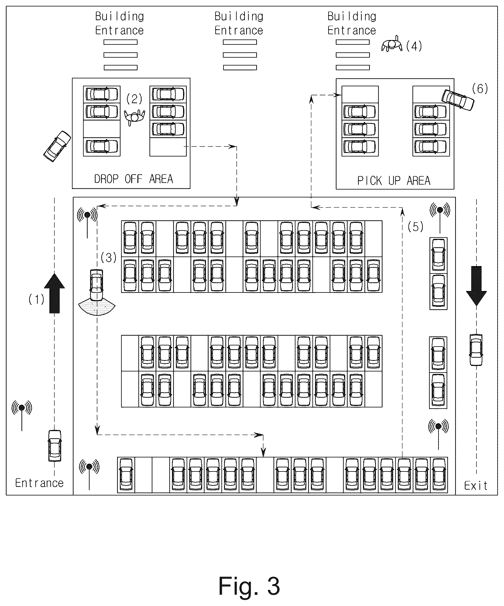 Patent US12496924 Figure 3 – Automated valet parking system and method, infrastructure and vehicle thereof, cooperated with wireless vehicle charging service