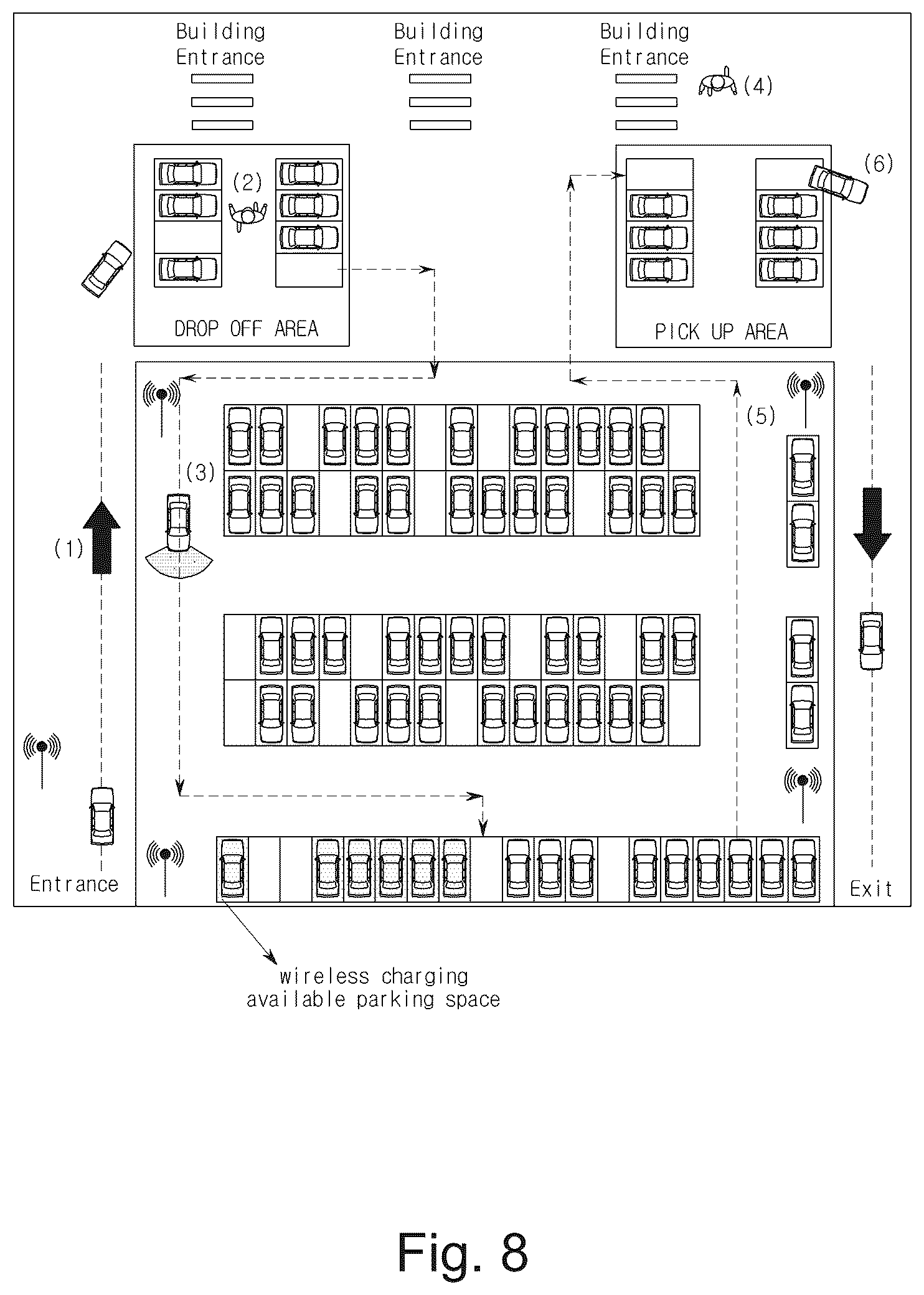 Patent US12496924 Figure 9 – Automated valet parking system and method, infrastructure and vehicle thereof, cooperated with wireless vehicle charging service