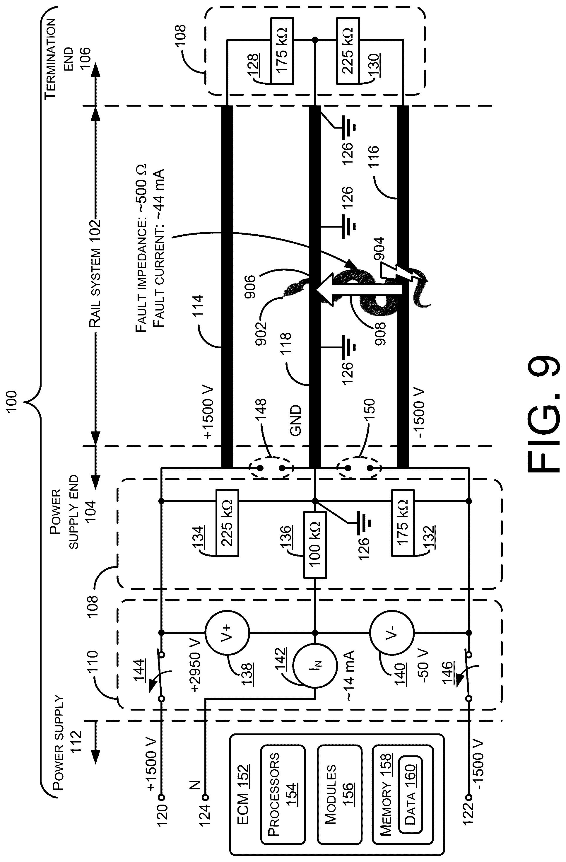 Patent US12496935 Figure 9 – Three-rail power supply system