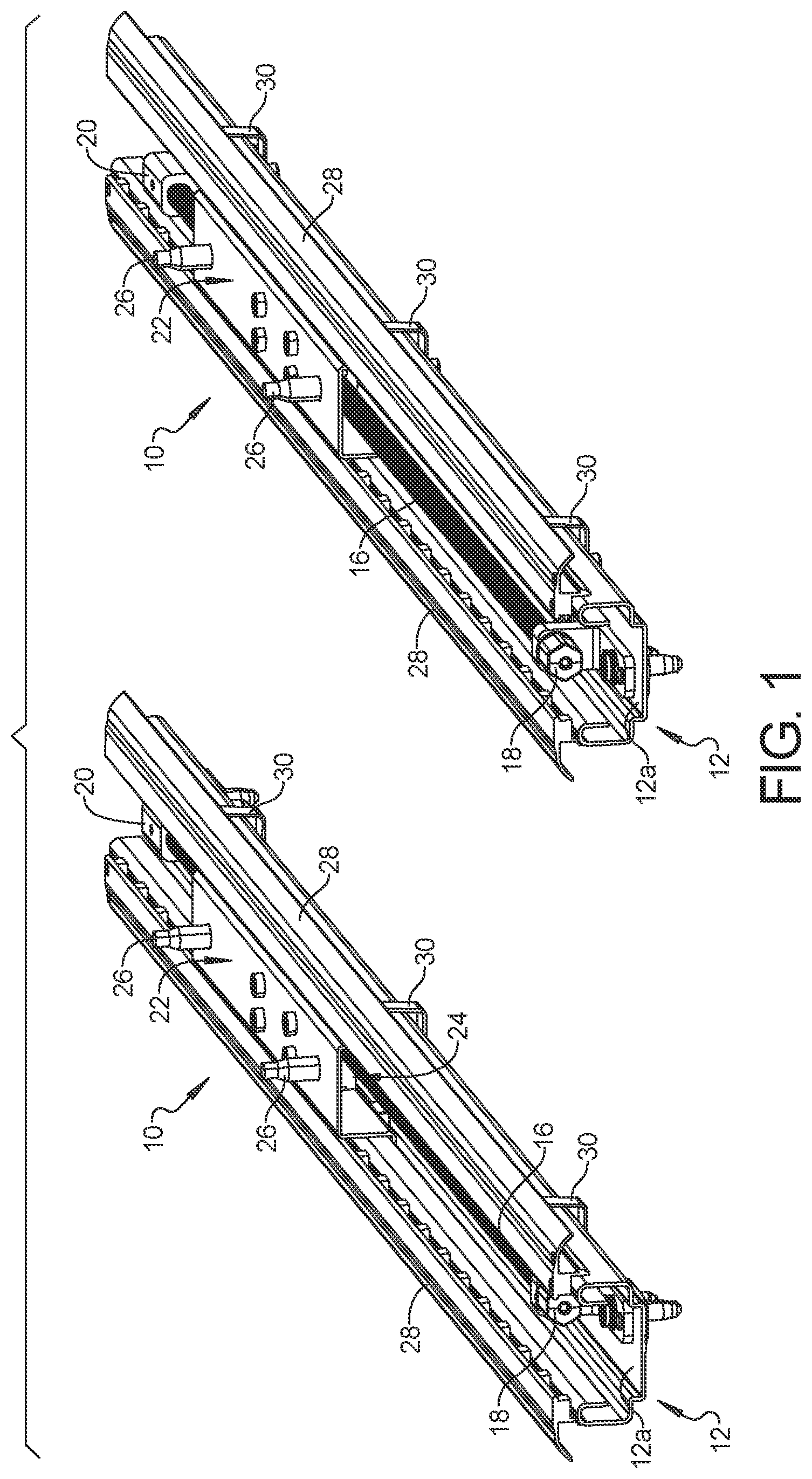 Patent US12496937 Figure 1 – Vehicle seat adjustment system with power long rails