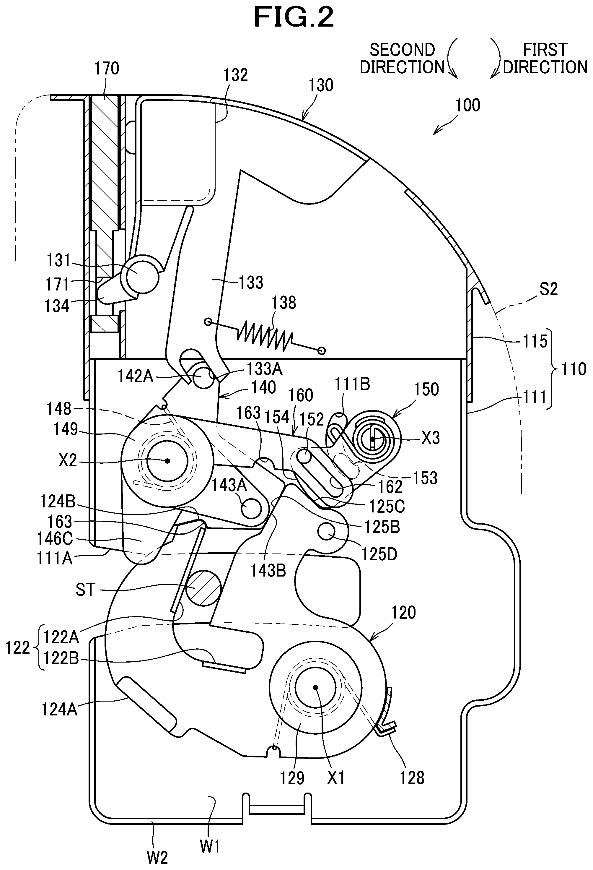 Patent US12496944 Figure 2 – Latch for locking vehicle seat back