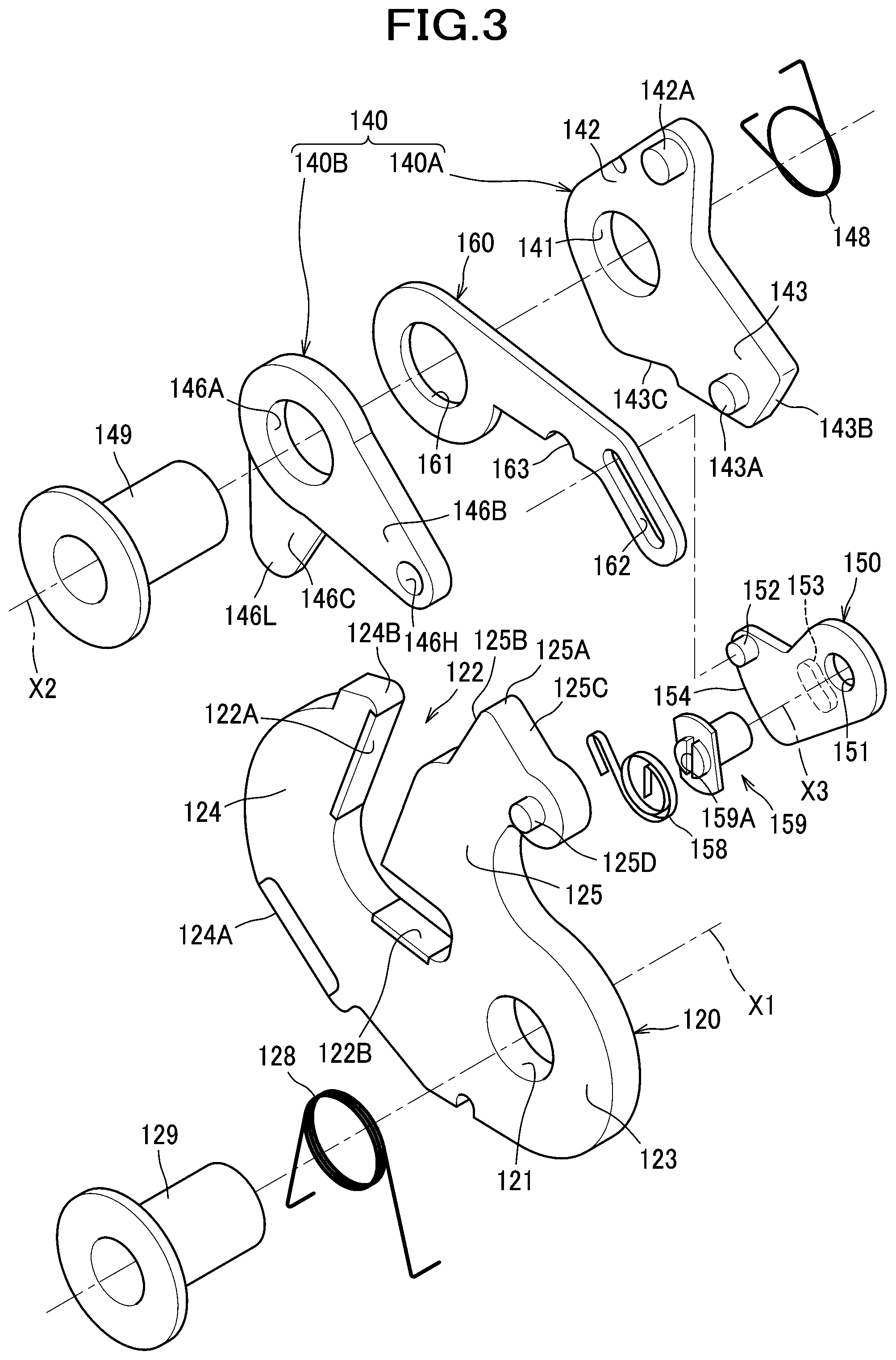 Patent US12496944 Figure 3 – Latch for locking vehicle seat back