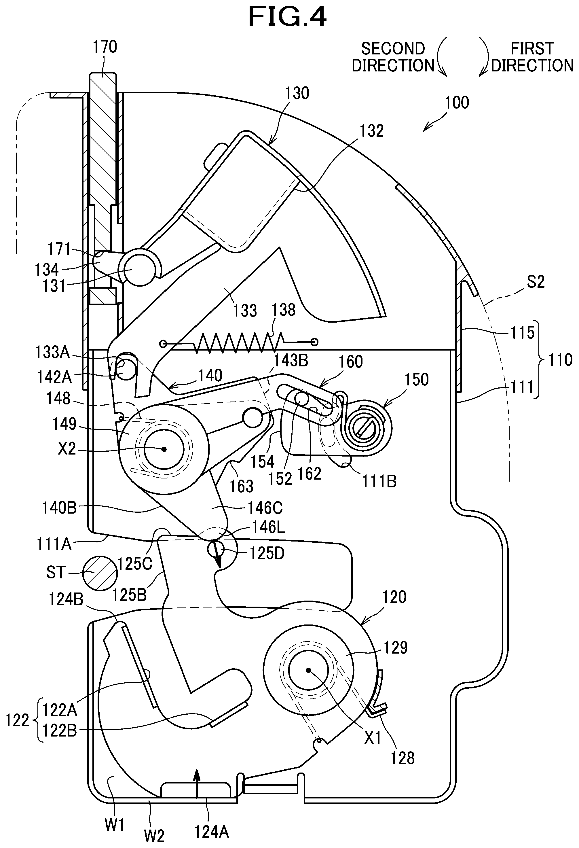 Patent US12496944 Figure 4 – Latch for locking vehicle seat back