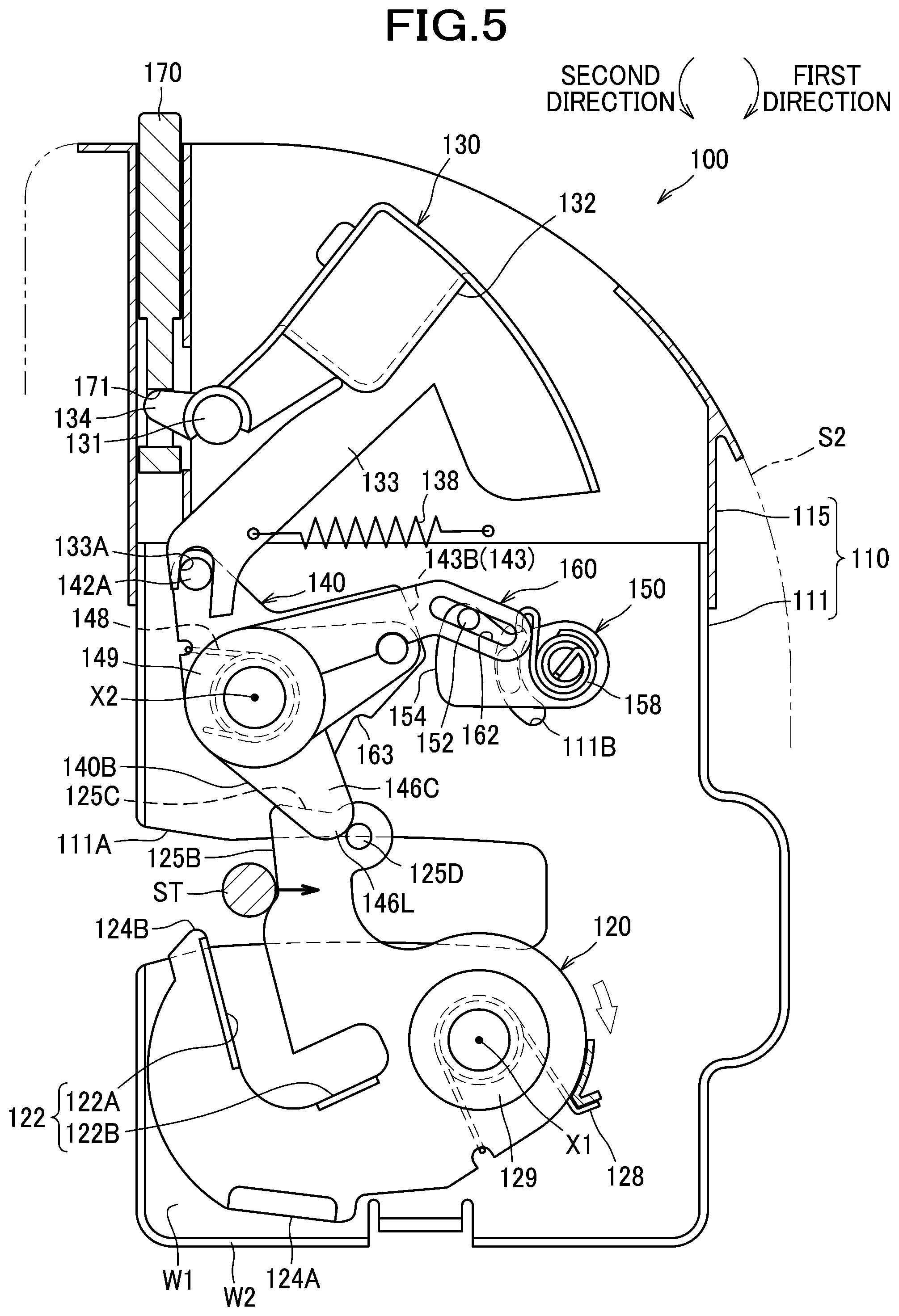Patent US12496944 Figure 5 – Latch for locking vehicle seat back