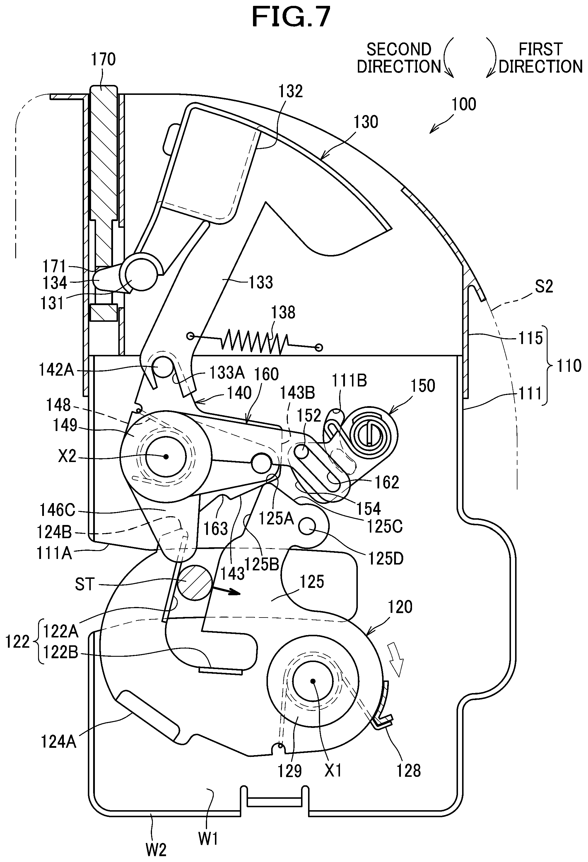 Patent US12496944 Figure 7 – Latch for locking vehicle seat back