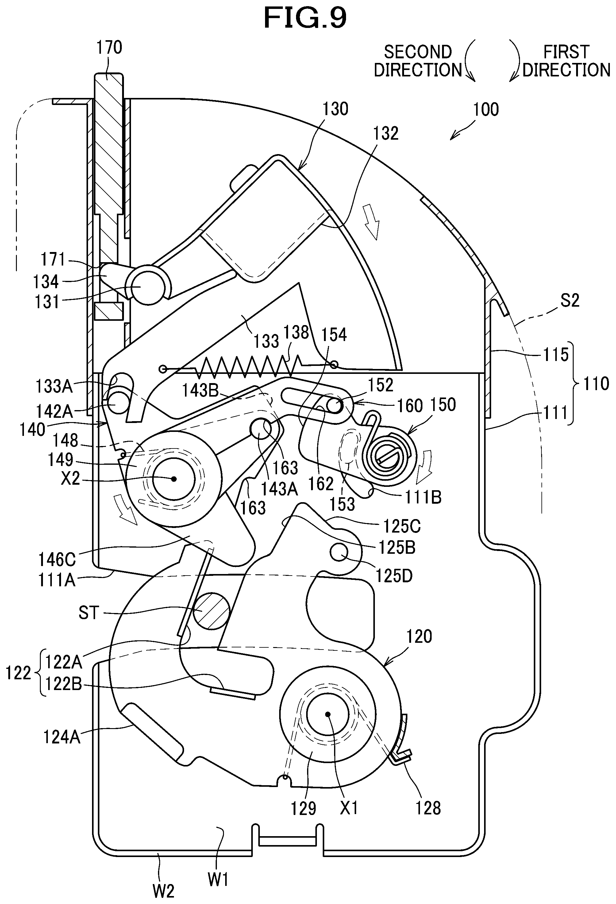 Patent US12496944 Figure 9 – Latch for locking vehicle seat back