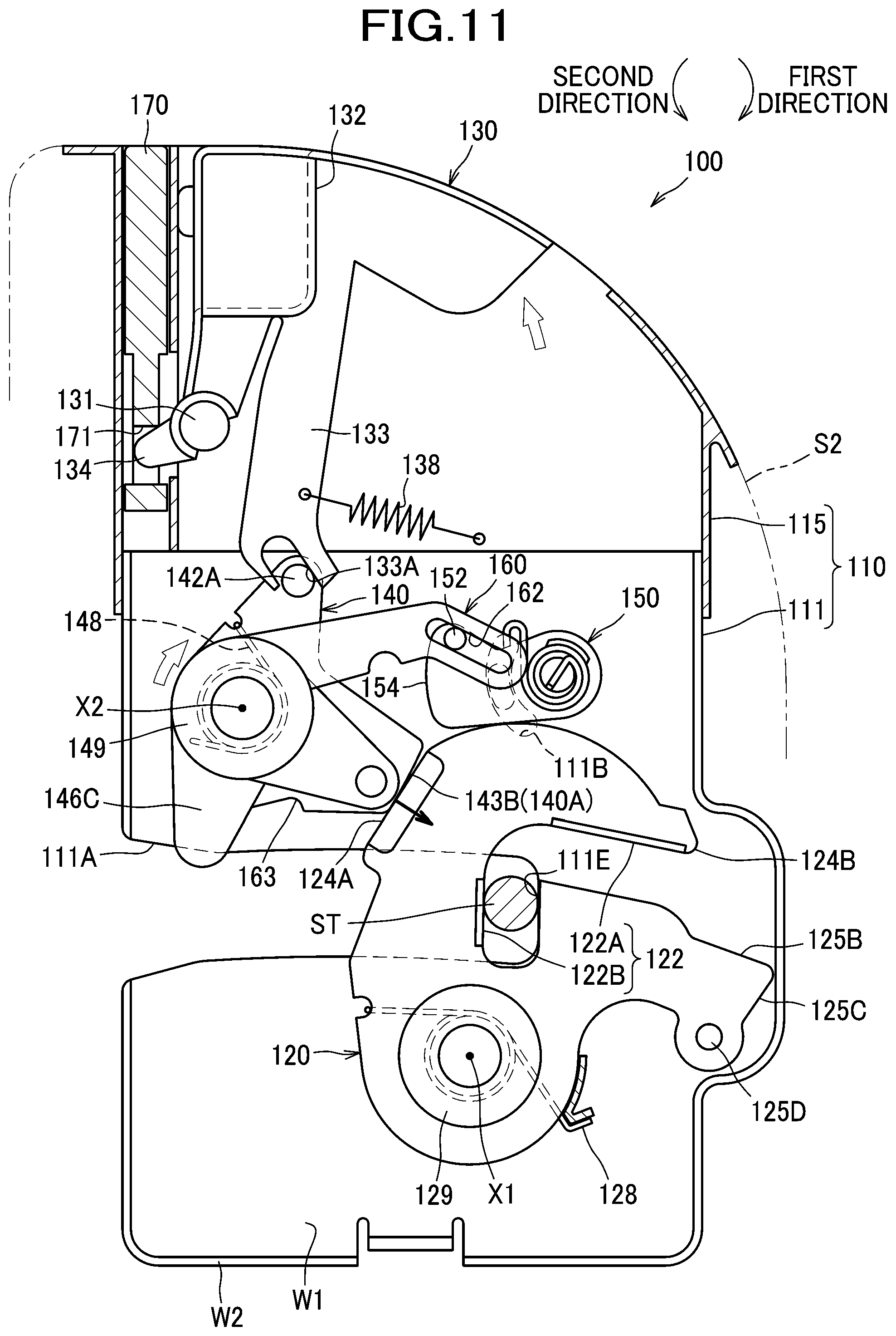 Patent US12496944 Figure 11 – Latch for locking vehicle seat back