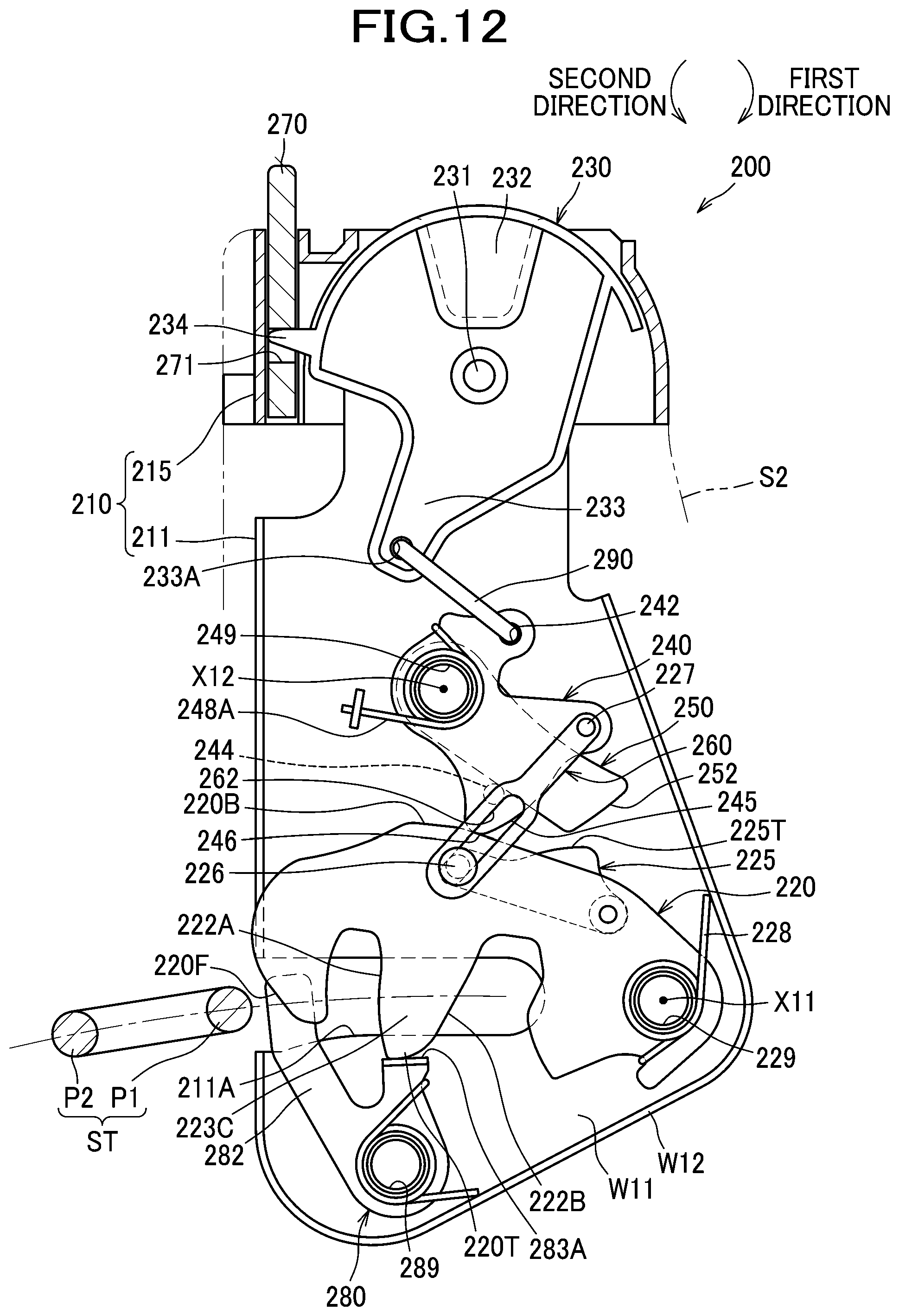 Patent US12496944 Figure 12 – Latch for locking vehicle seat back