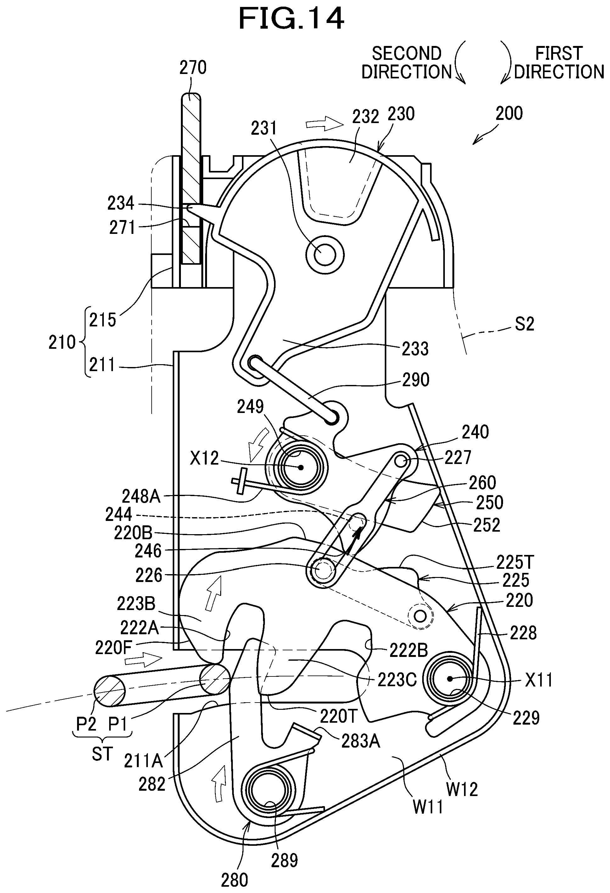 Patent US12496944 Figure 14 – Latch for locking vehicle seat back