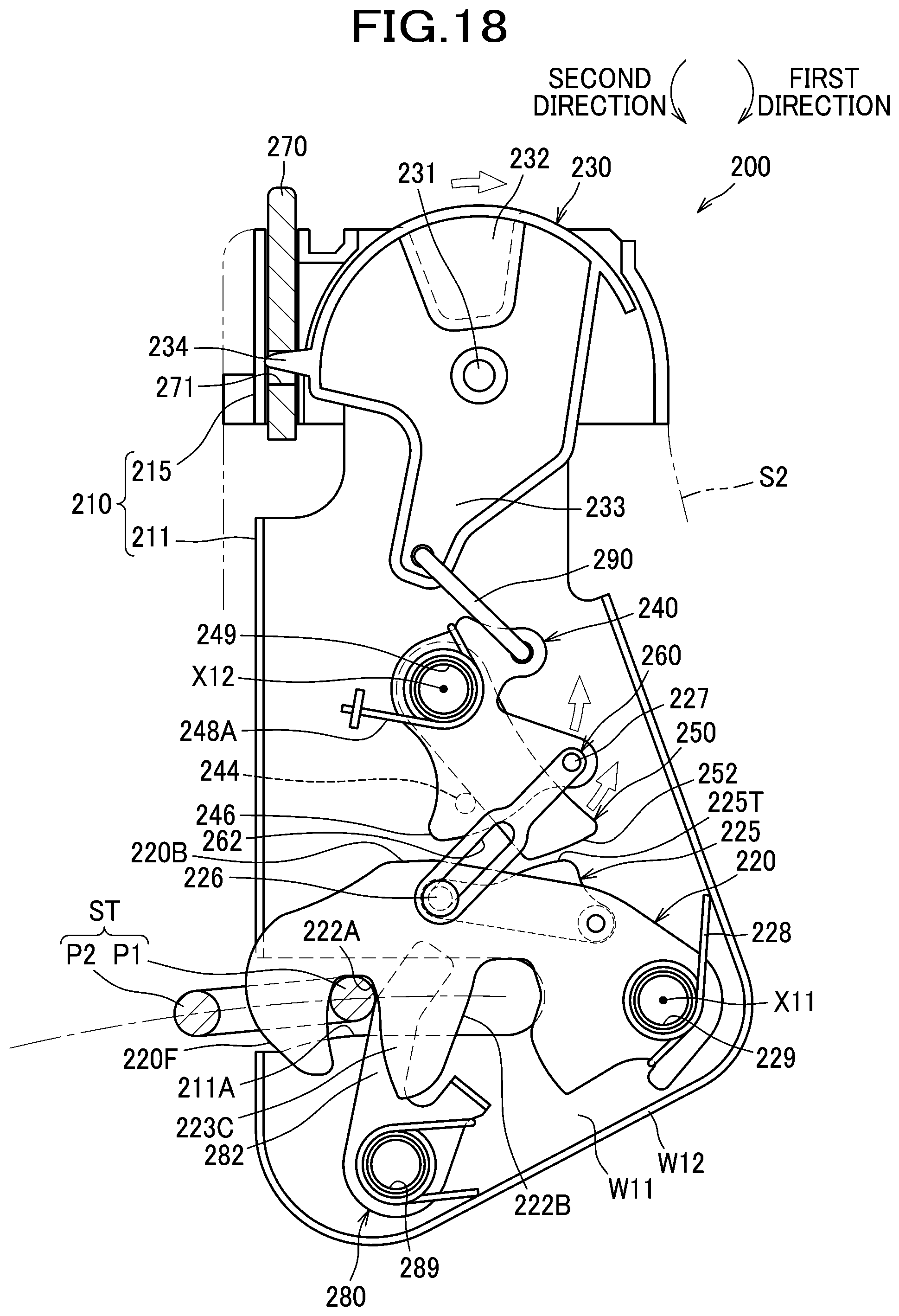 Patent US12496944 Figure 18 – Latch for locking vehicle seat back