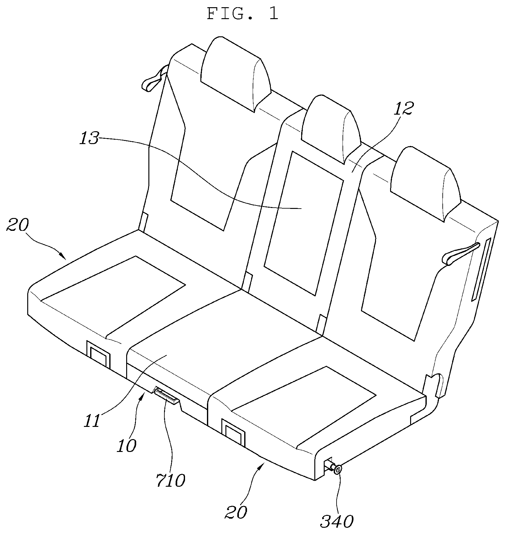Patent US12496949 Figure 1 – Rear seat for vehicle