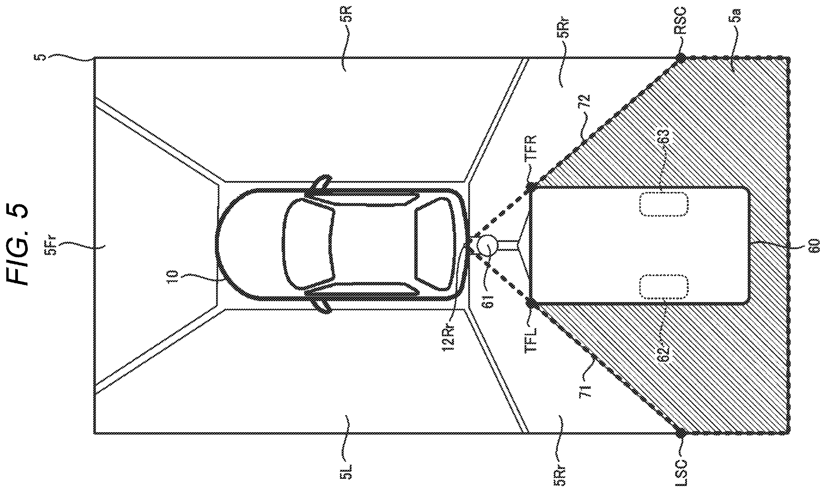 Patent US12496970 Figure 5 – Device, method, and program for generating an overhead image around a vehicle relative to a target object