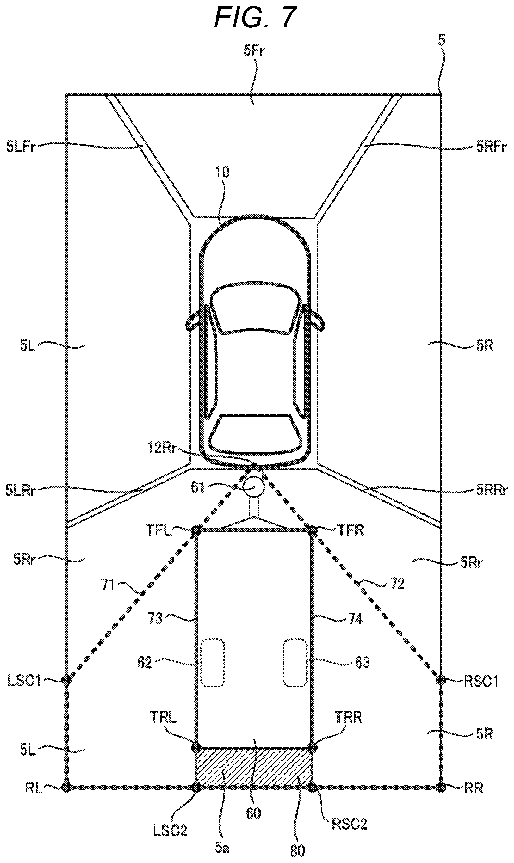 Patent US12496970 Figure 7 – Device, method, and program for generating an overhead image around a vehicle relative to a target object