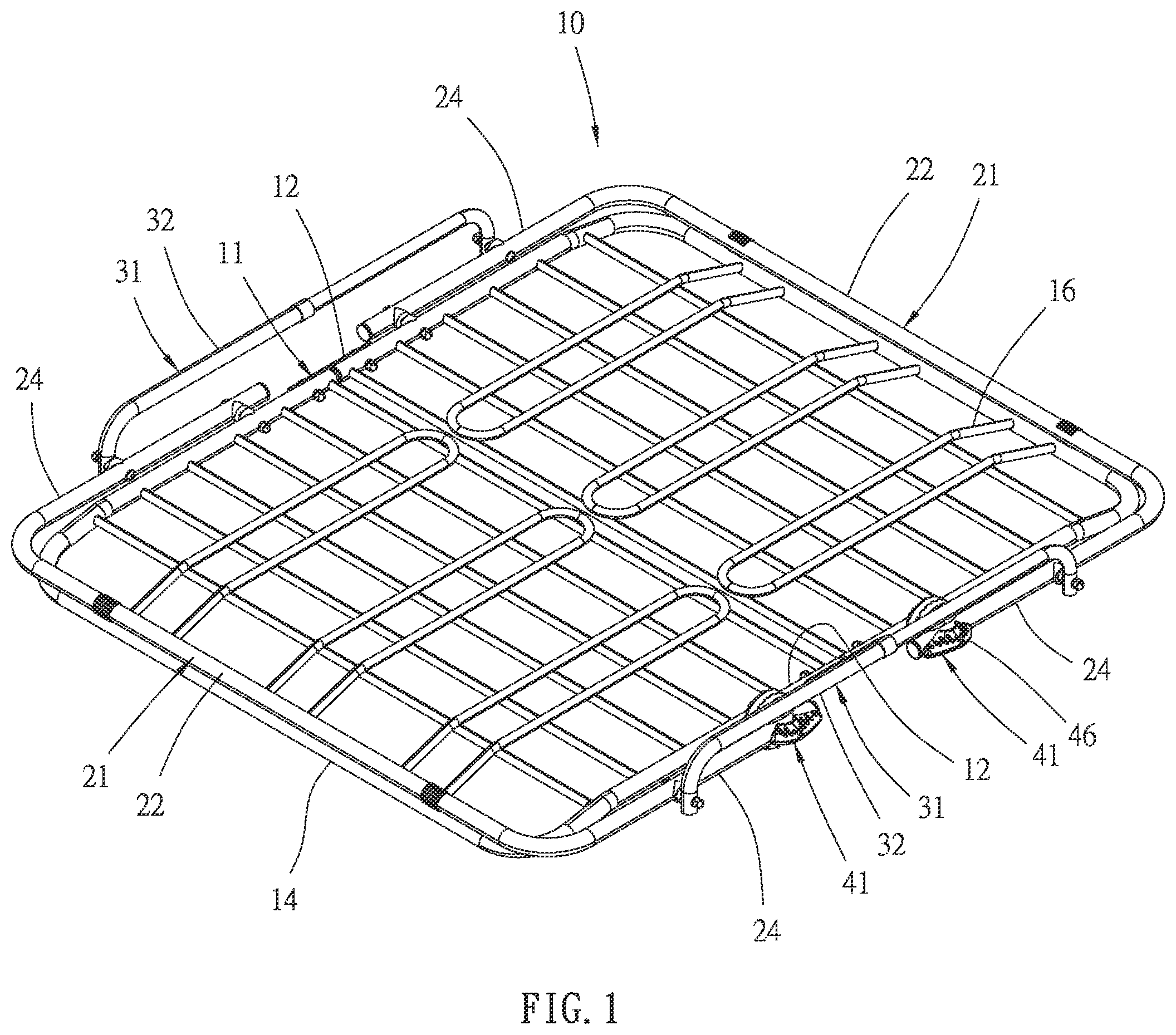 Patent US12496979 Figure 1 – Vehicular roof rack