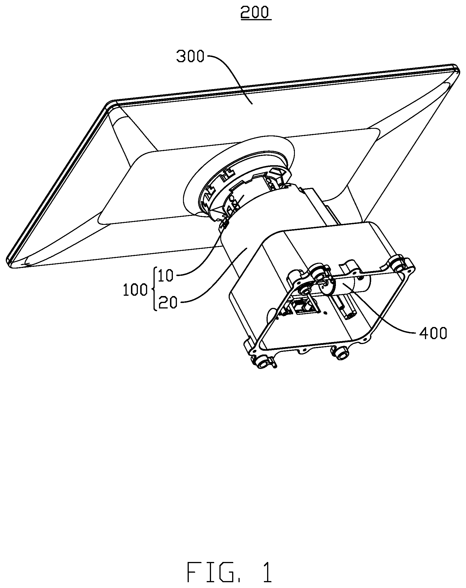 Patent US12496983 Figure 1 – Screen bracket and vehicle-mounted rotating screen