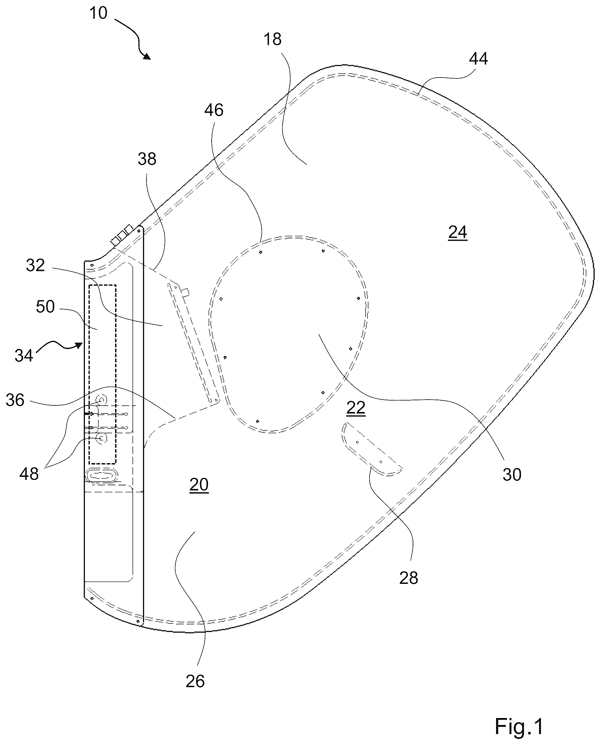 Patent US12496994 Figure 1 – Central airbag, and vehicle occupant restraint system having a central airbag