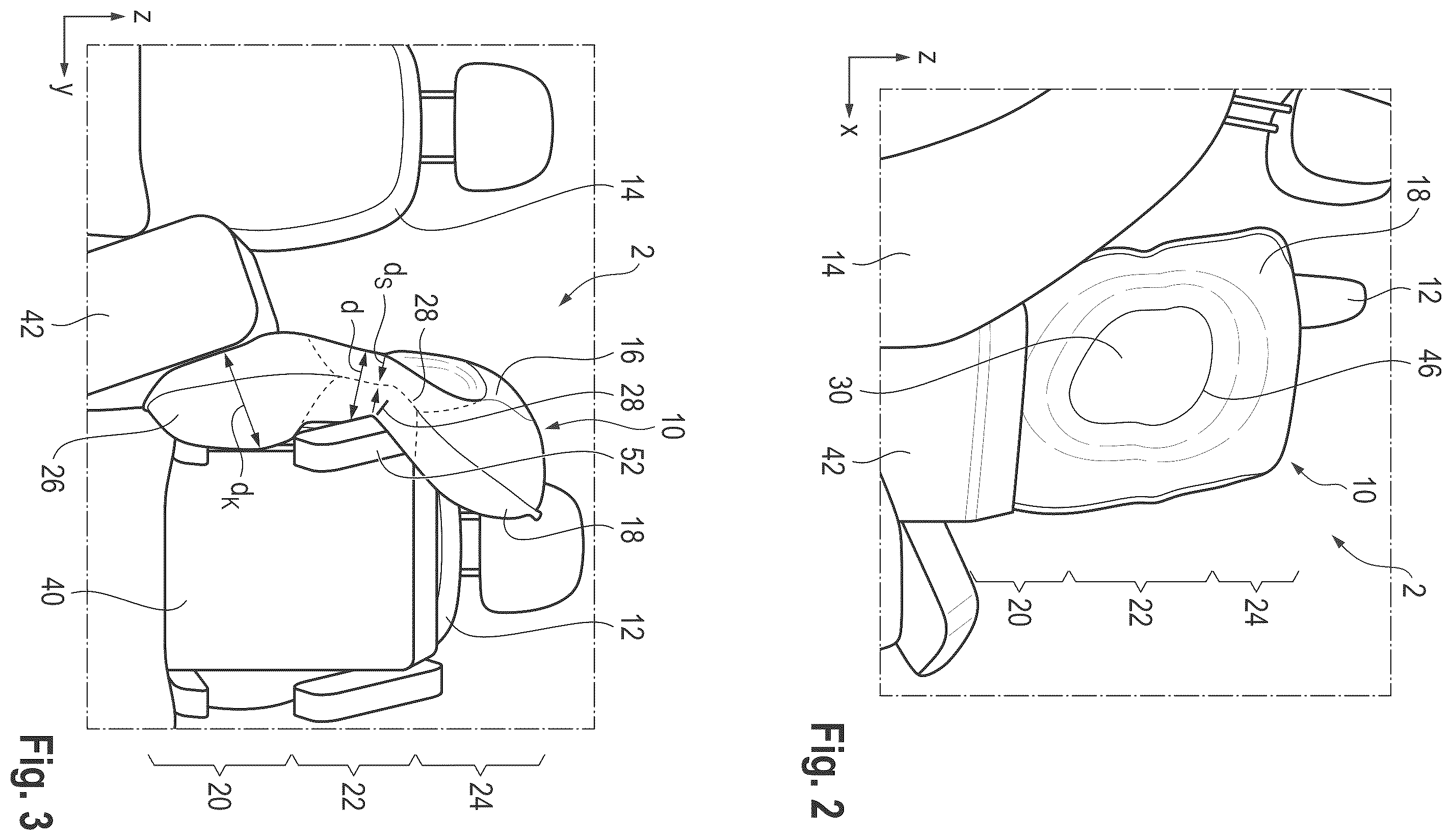 Patent US12496994 Figure 2 – Central airbag, and vehicle occupant restraint system having a central airbag