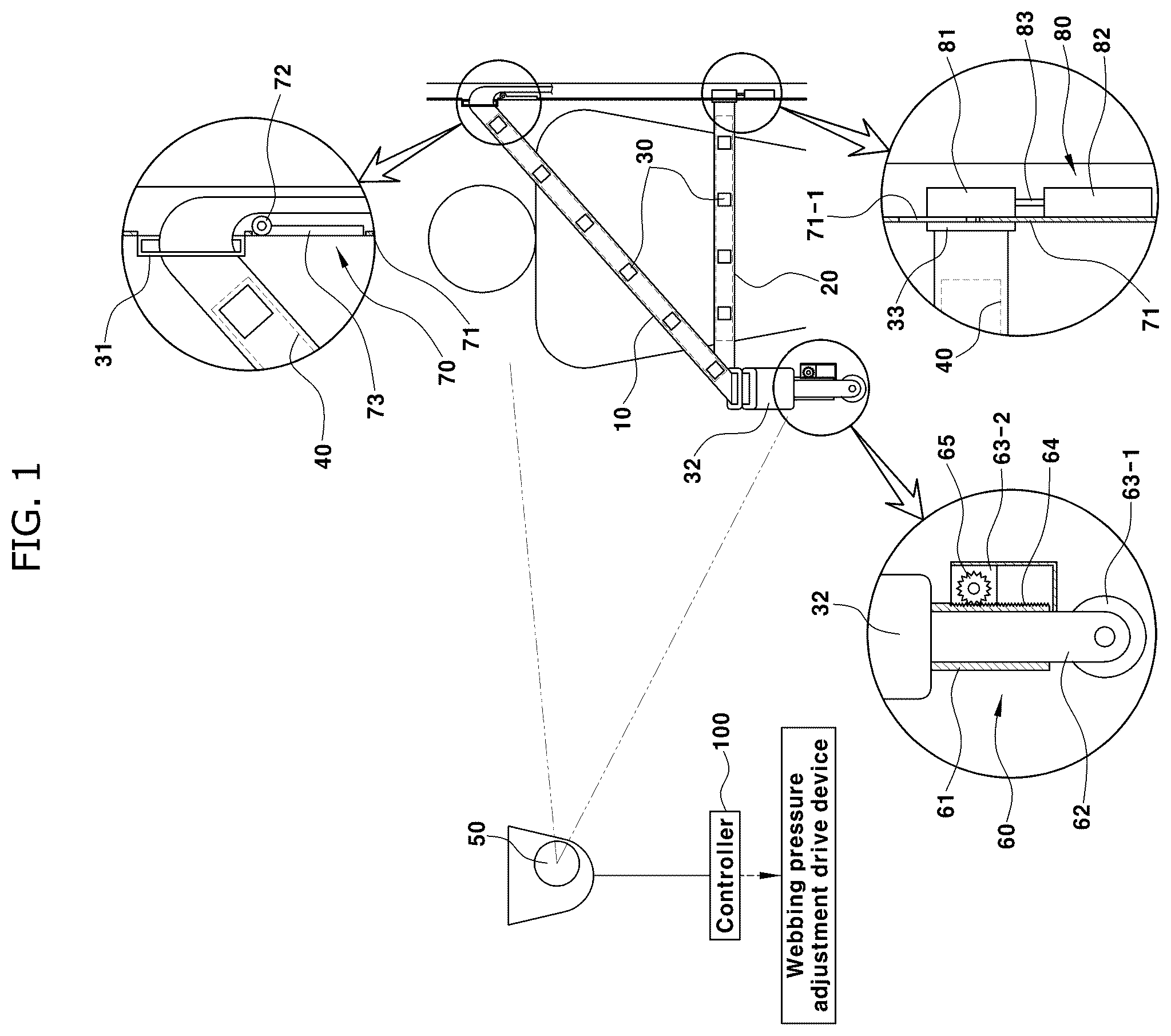 Patent US12496997 Figure 1 – System and method for adjusting pressing feeling by seat belt