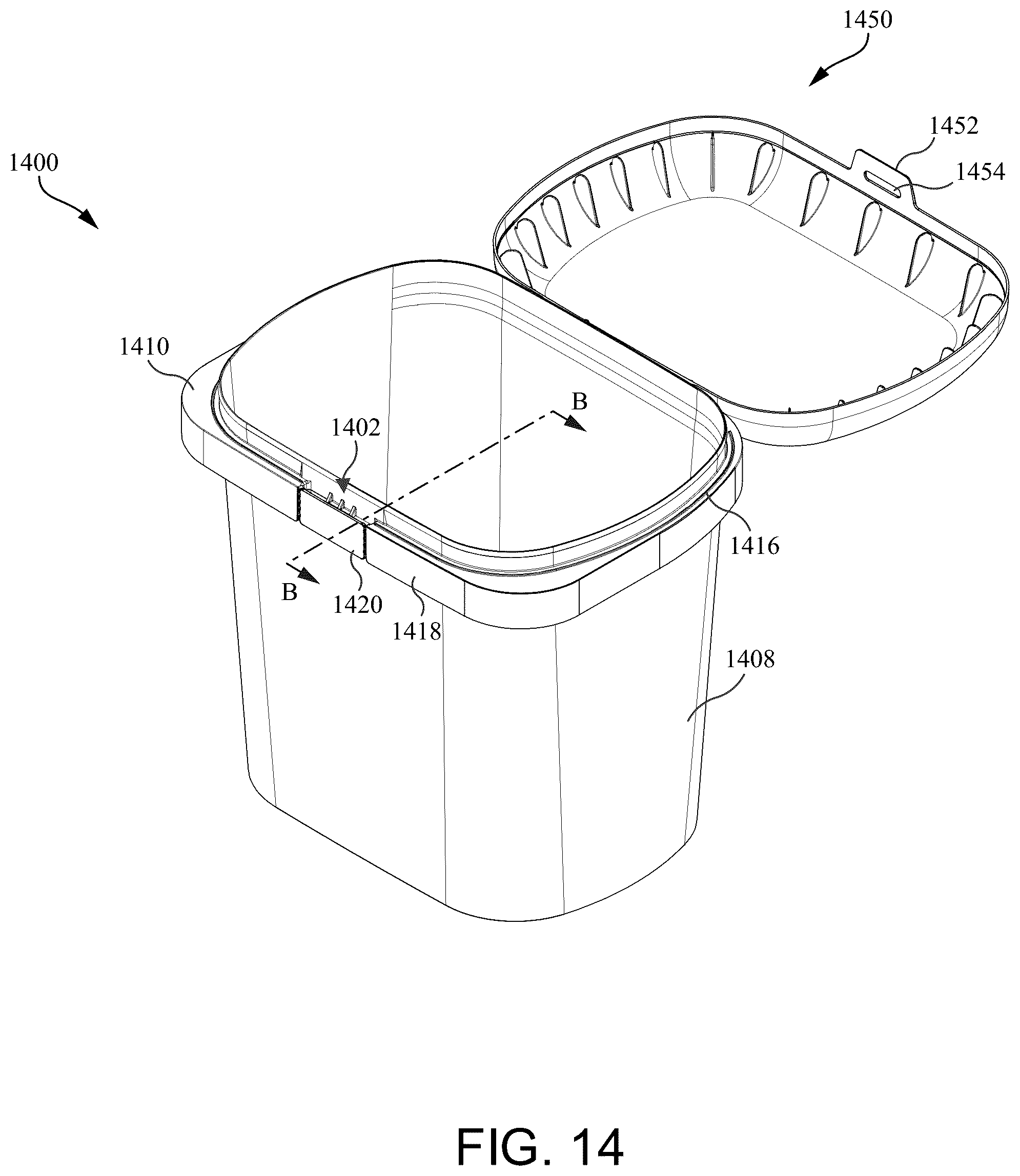 Patent US12497220 Figure 14 – Tamper evident tub