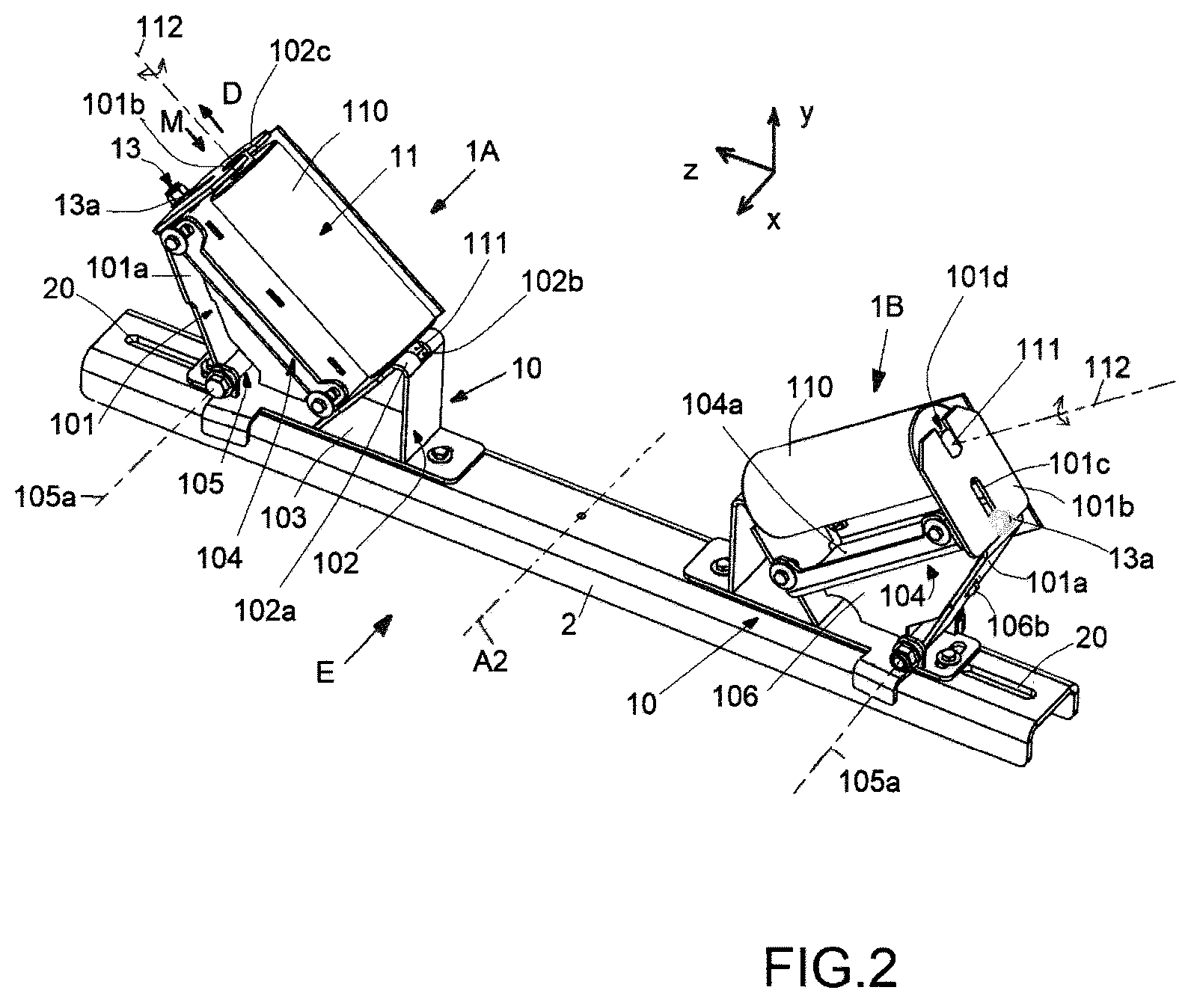 Patent US12497244 Figure 2 – Device for laterally guiding an endless conveyor belt of a trough conveyor