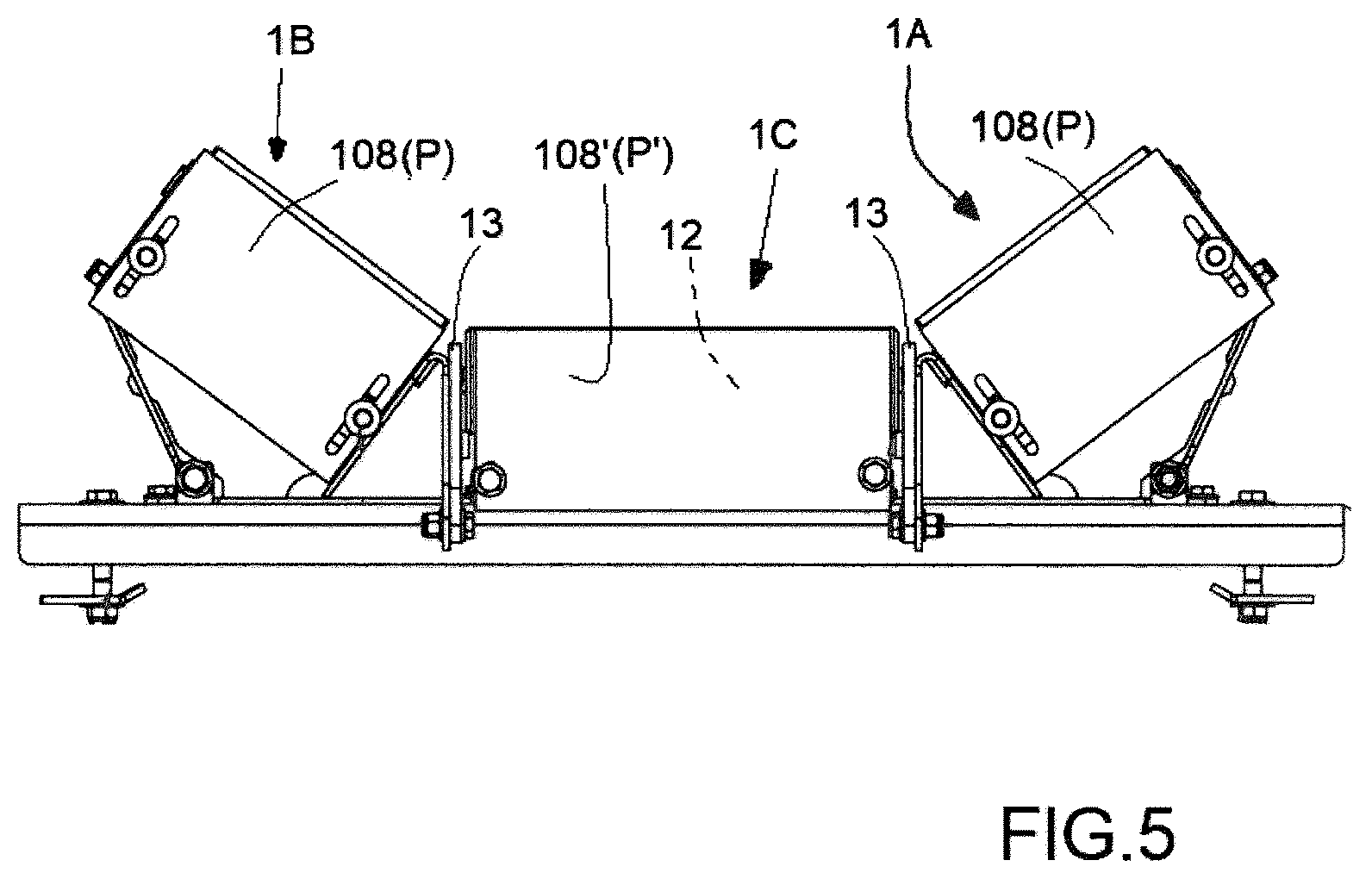 Patent US12497244 Figure 5 – Device for laterally guiding an endless conveyor belt of a trough conveyor