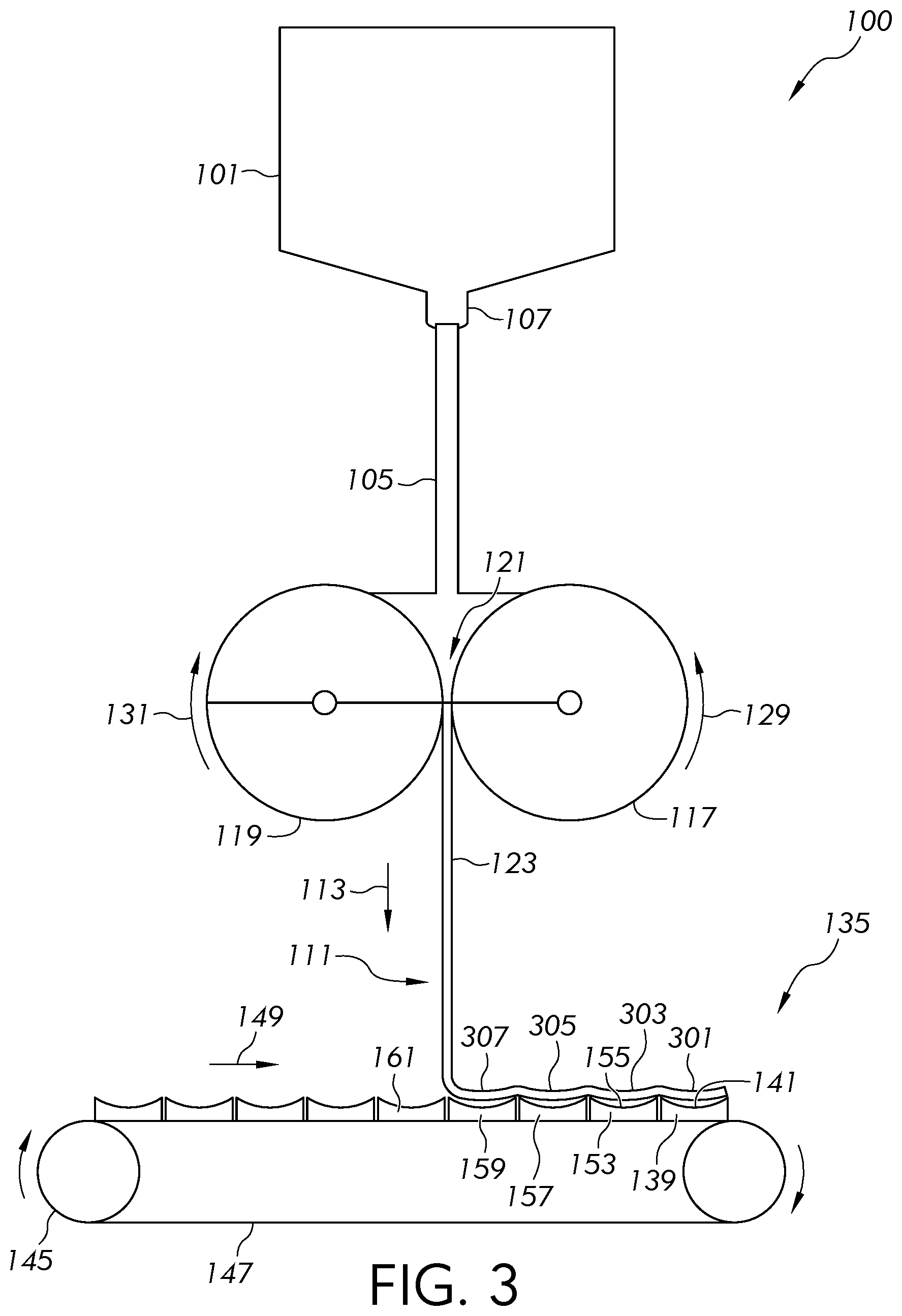 Patent US12497318 Figure 3 – Methods and apparatus for manufacturing a glass ribbon
