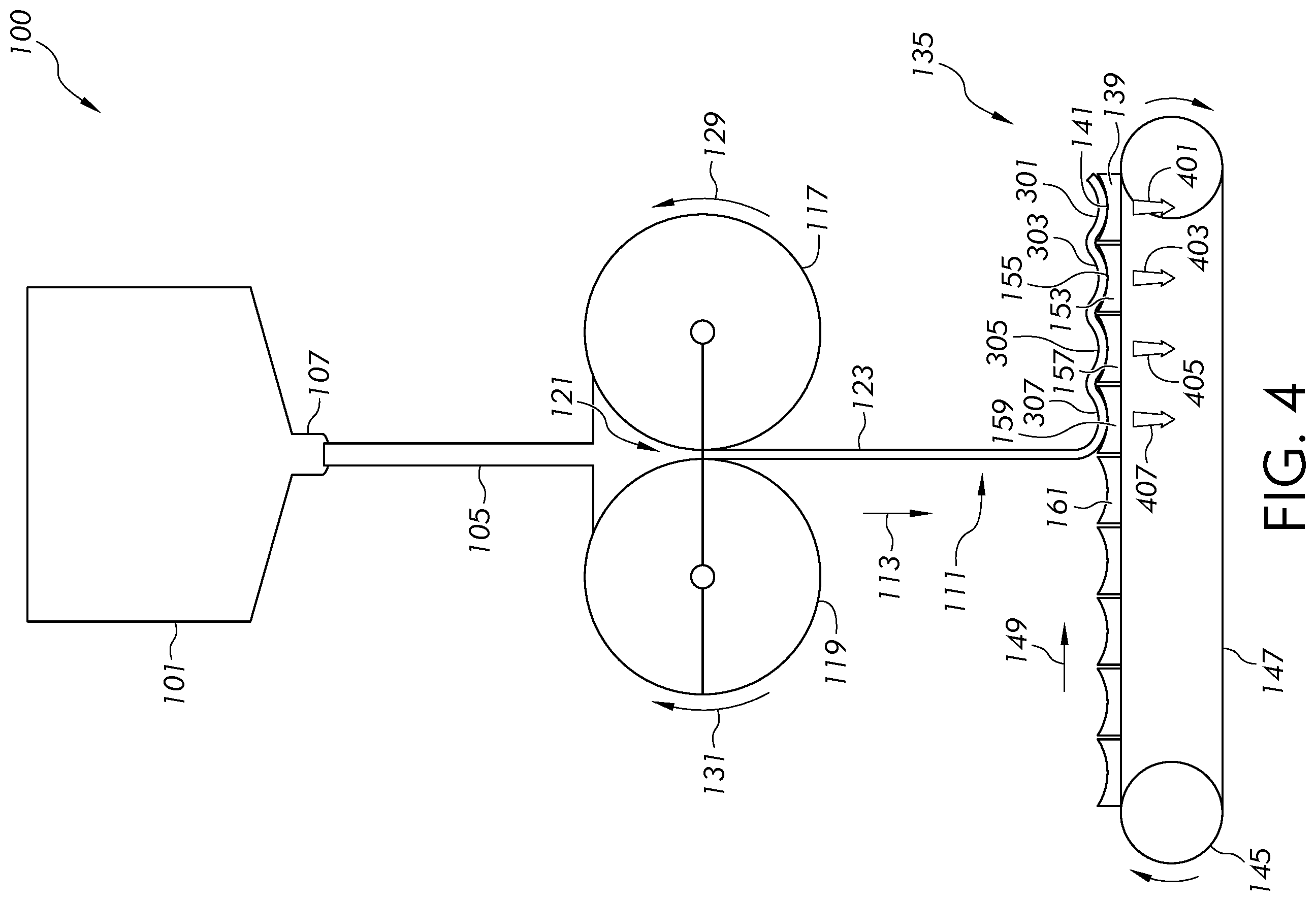 Patent US12497318 Figure 4 – Methods and apparatus for manufacturing a glass ribbon