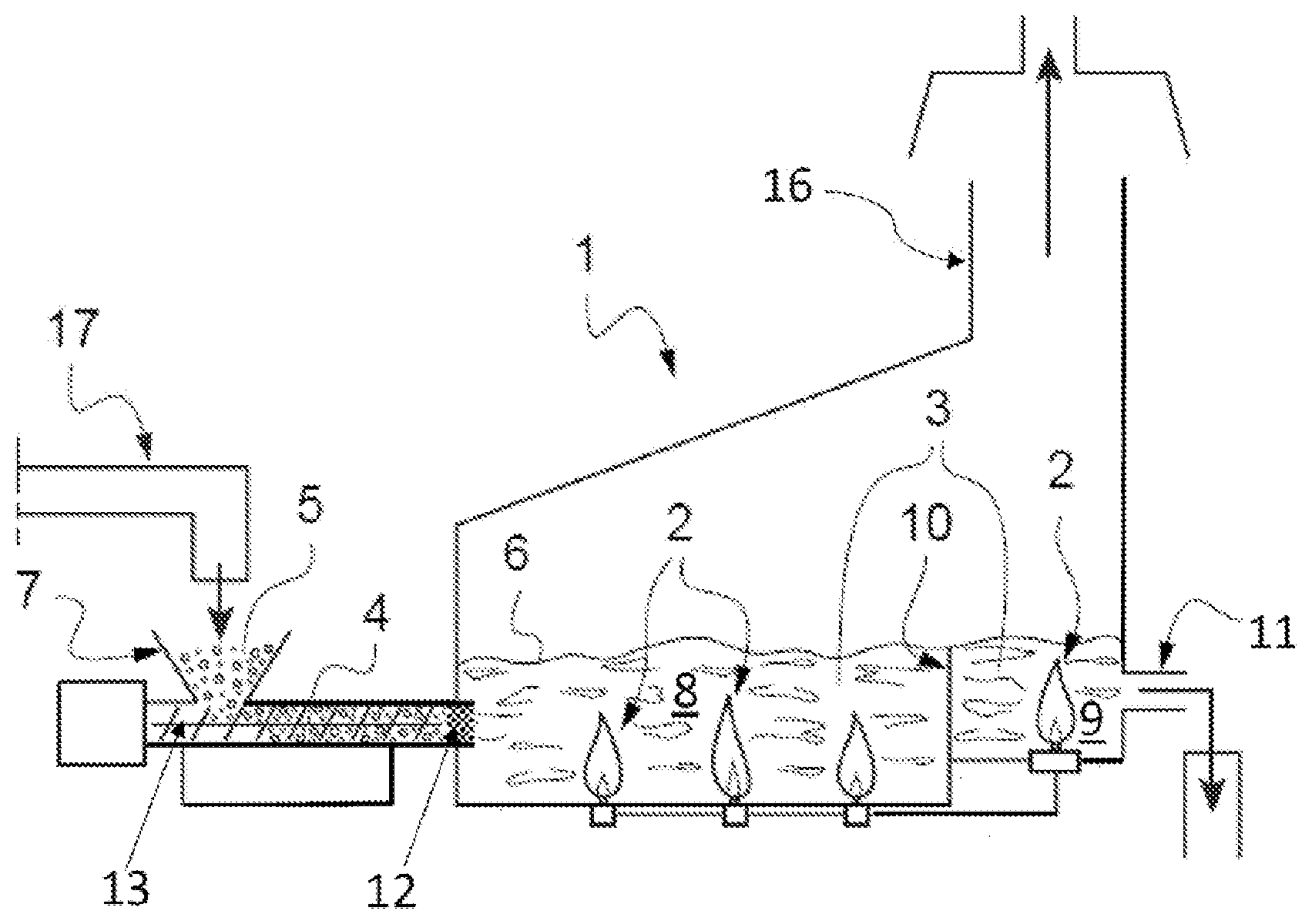 Patent US12497322 Figure 1 – Melting vitrifiable material with a biomass-type fuel