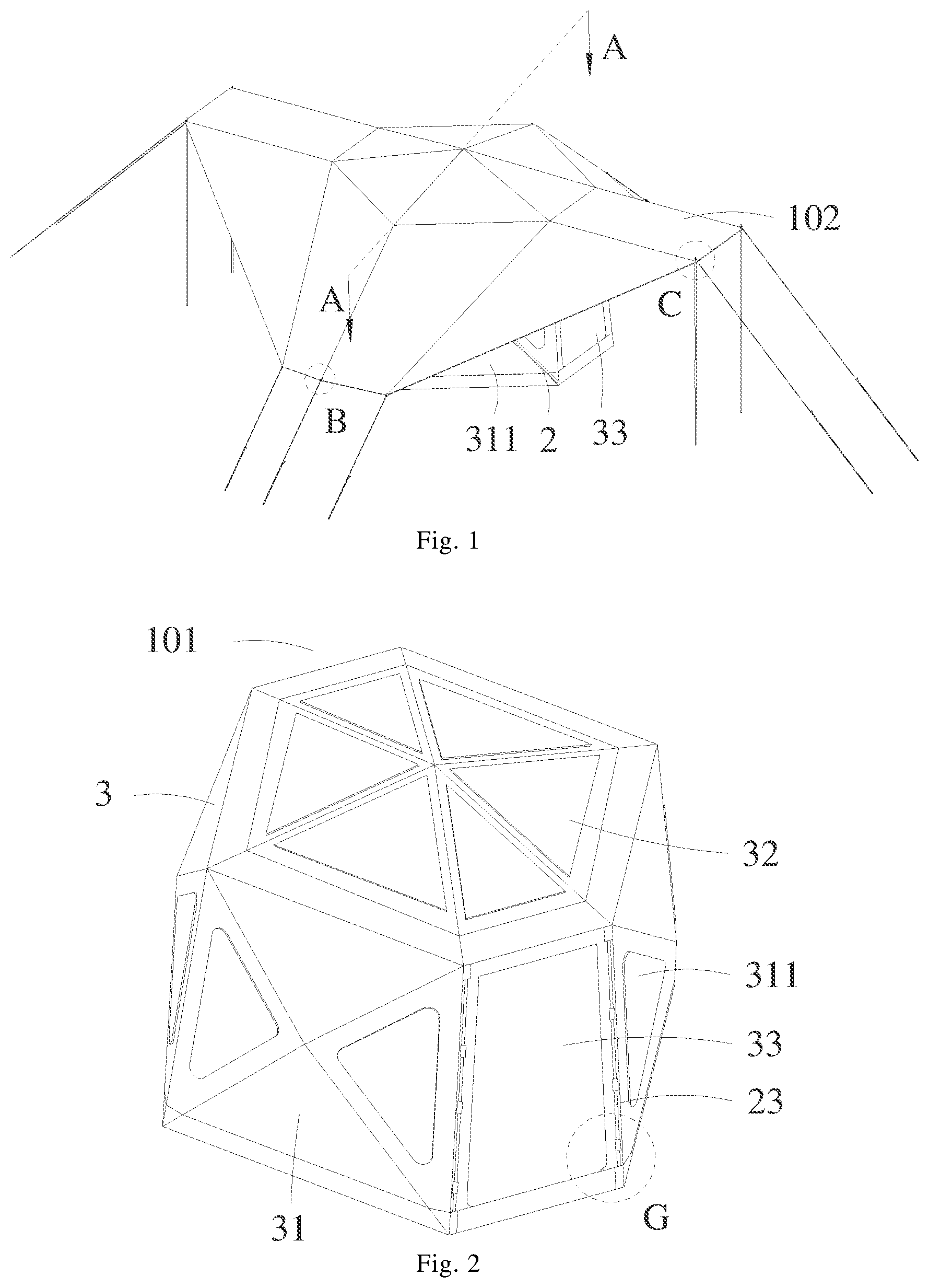 Patent US12497799 — Multi-form tent — Figure 1
