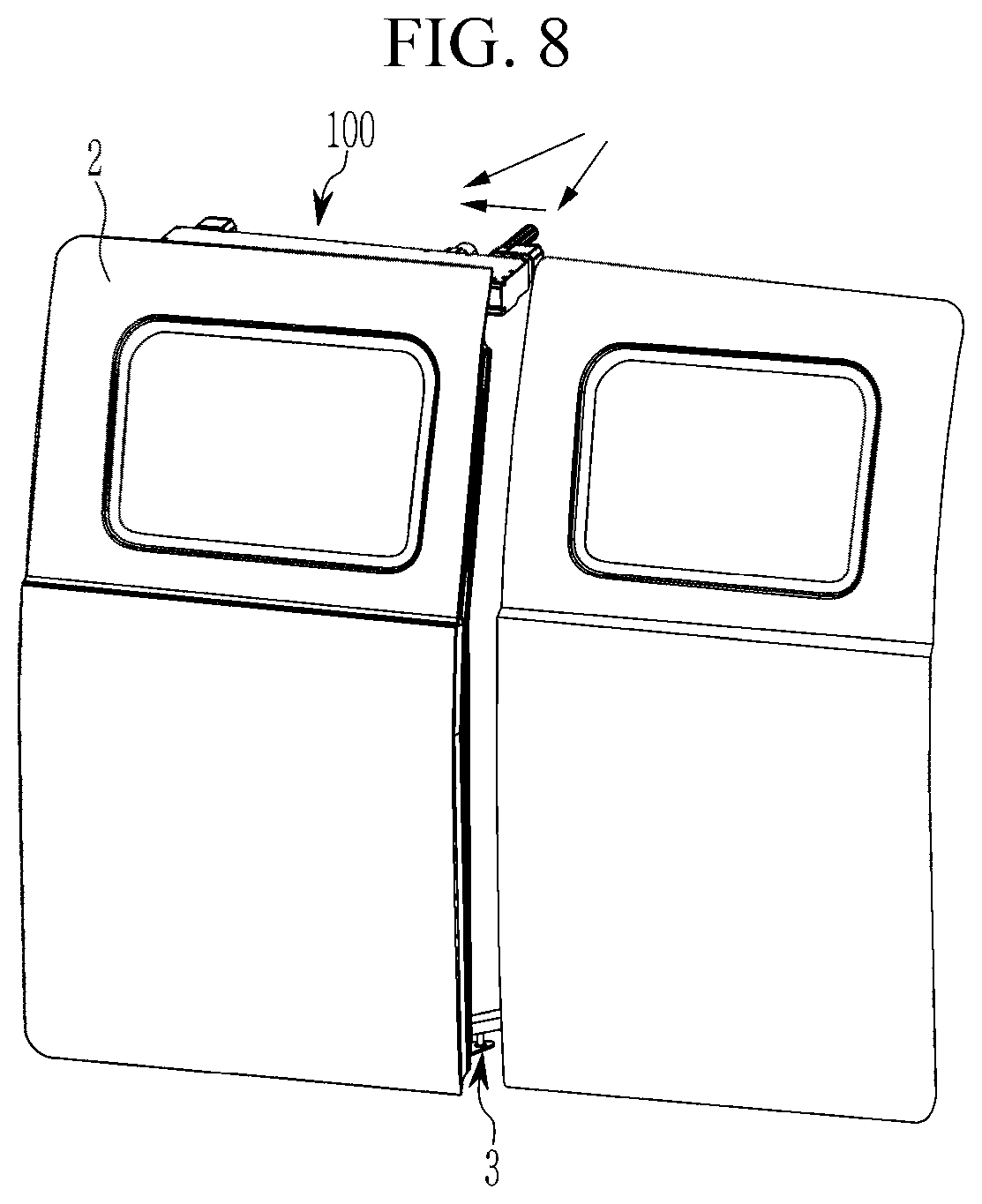 Patent US12497815 Figure 8 – Door open-close device for vehicle