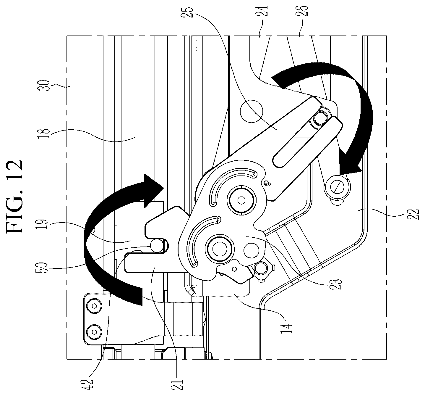 Patent US12497815 Figure 12 – Door open-close device for vehicle