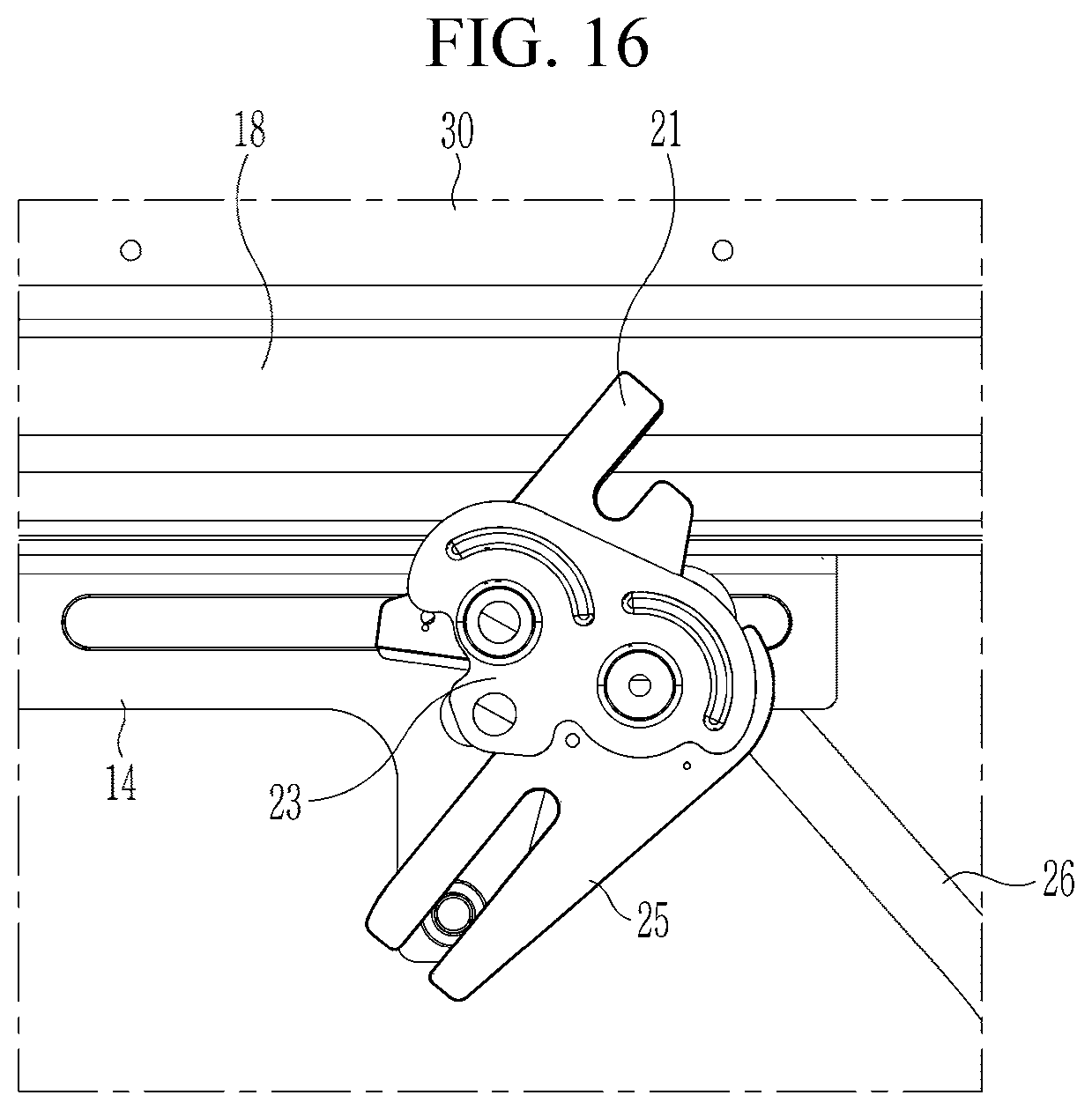 Patent US12497815 Figure 16 – Door open-close device for vehicle