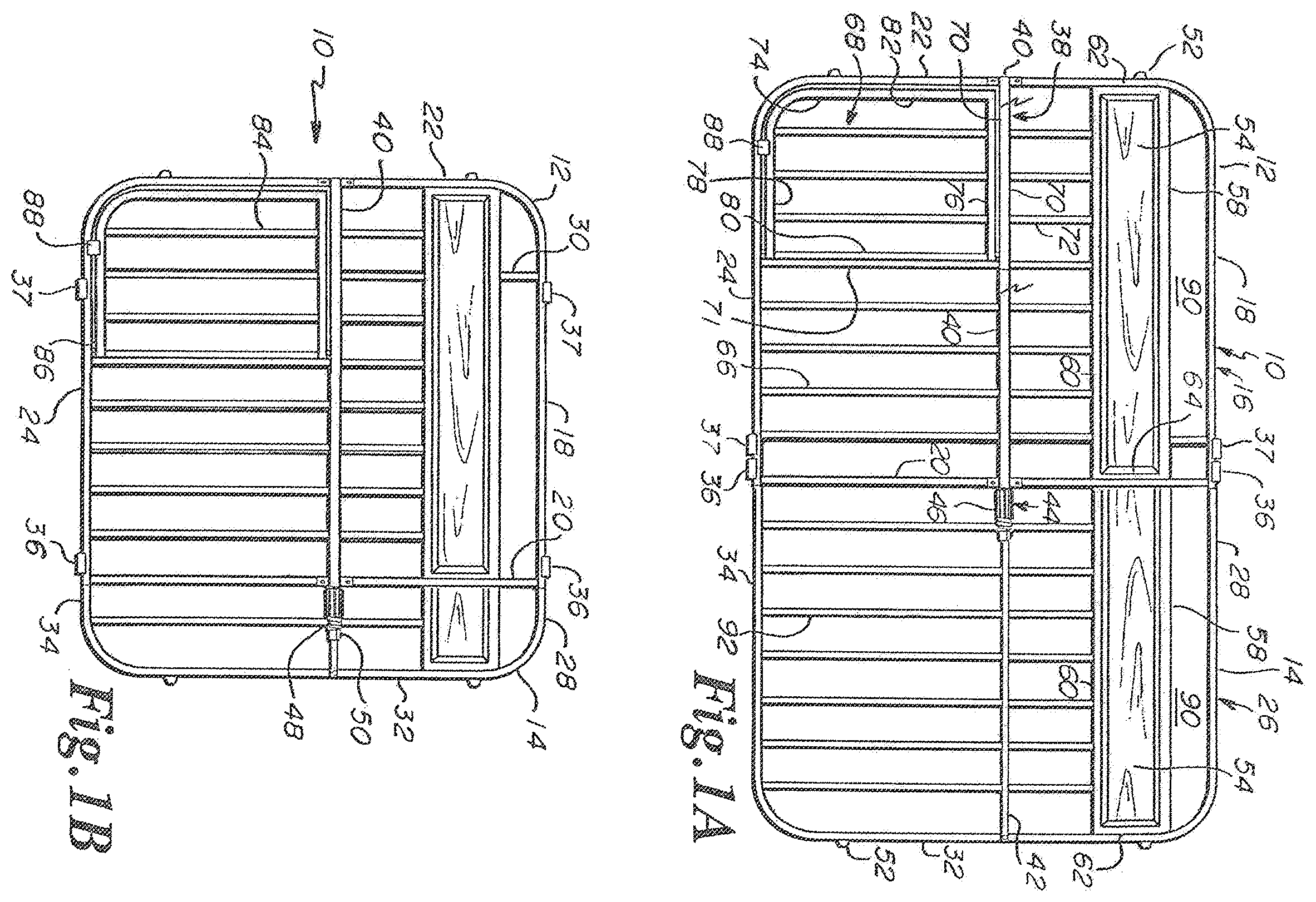Patent US12497826 Figure 1 – Expandable barrier with matching panels and corner pet door