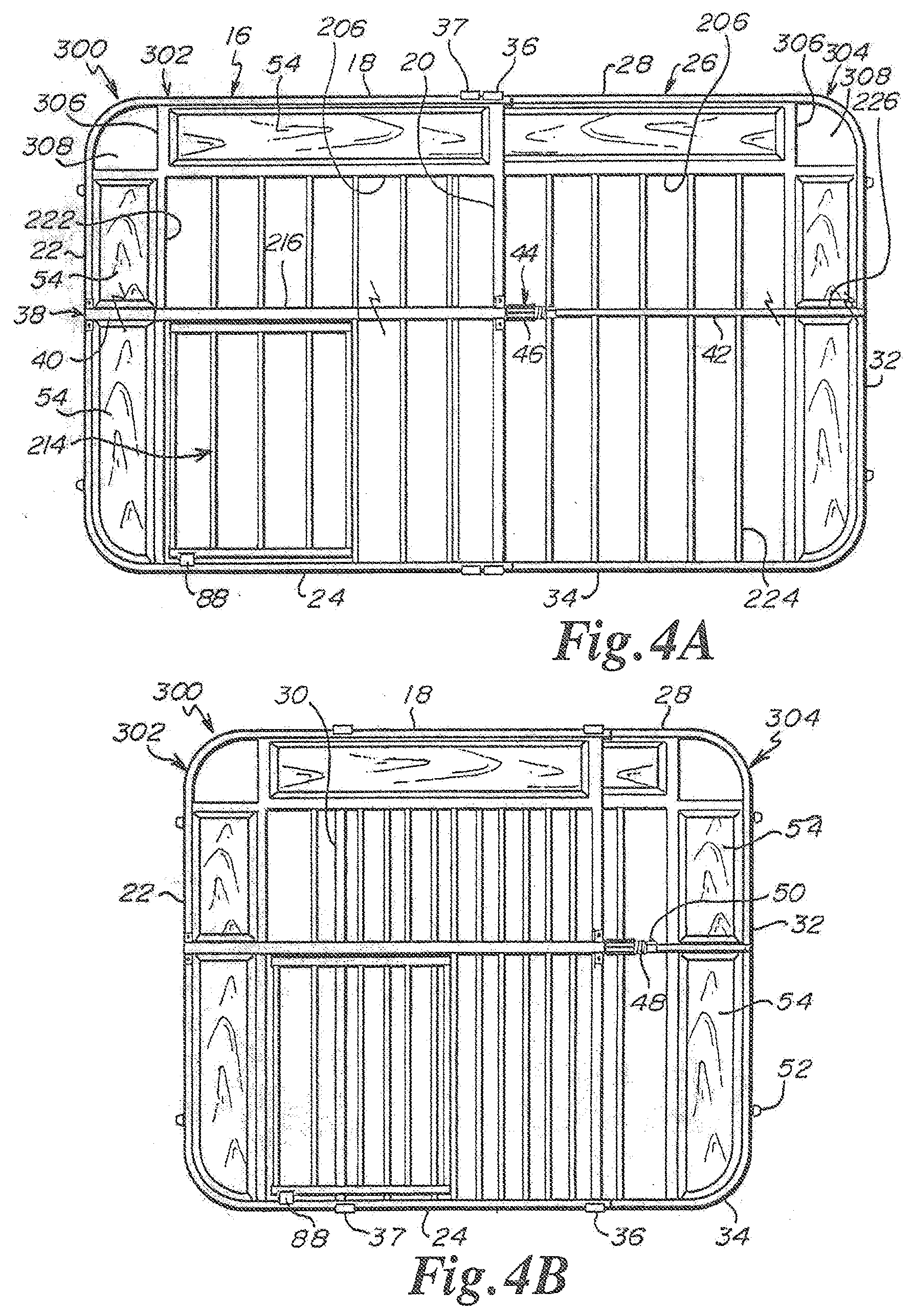 Patent US12497826 Figure 4 – Expandable barrier with matching panels and corner pet door