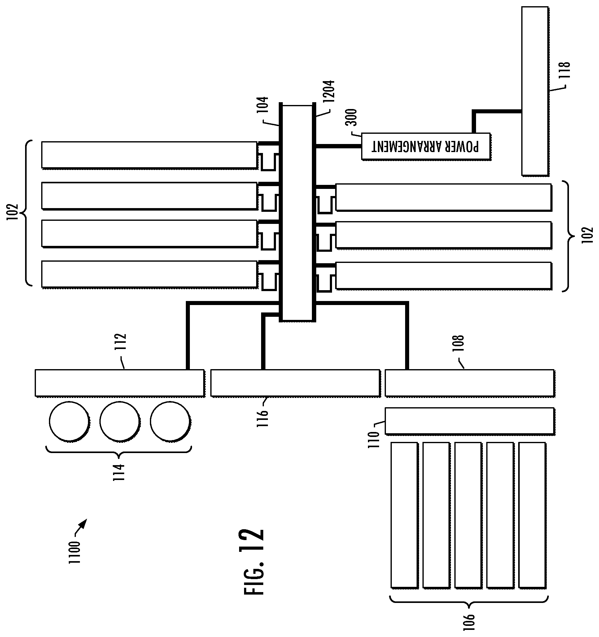 Patent US12497879 Figure 11 – Power sources and transmission networks for auxiliary equipment onboard hydraulic fracturing units and associated methods