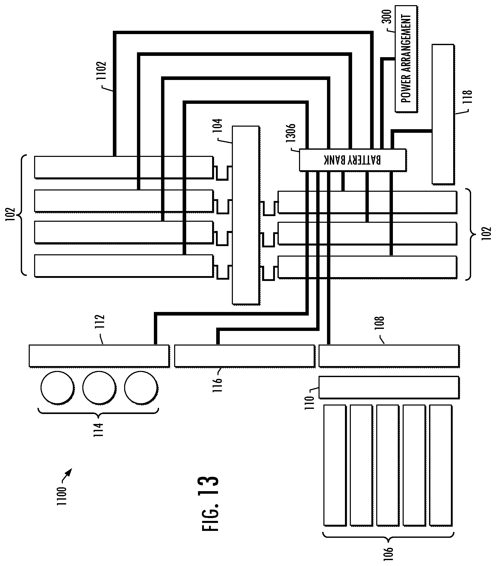 Patent US12497879 Figure 12 – Power sources and transmission networks for auxiliary equipment onboard hydraulic fracturing units and associated methods