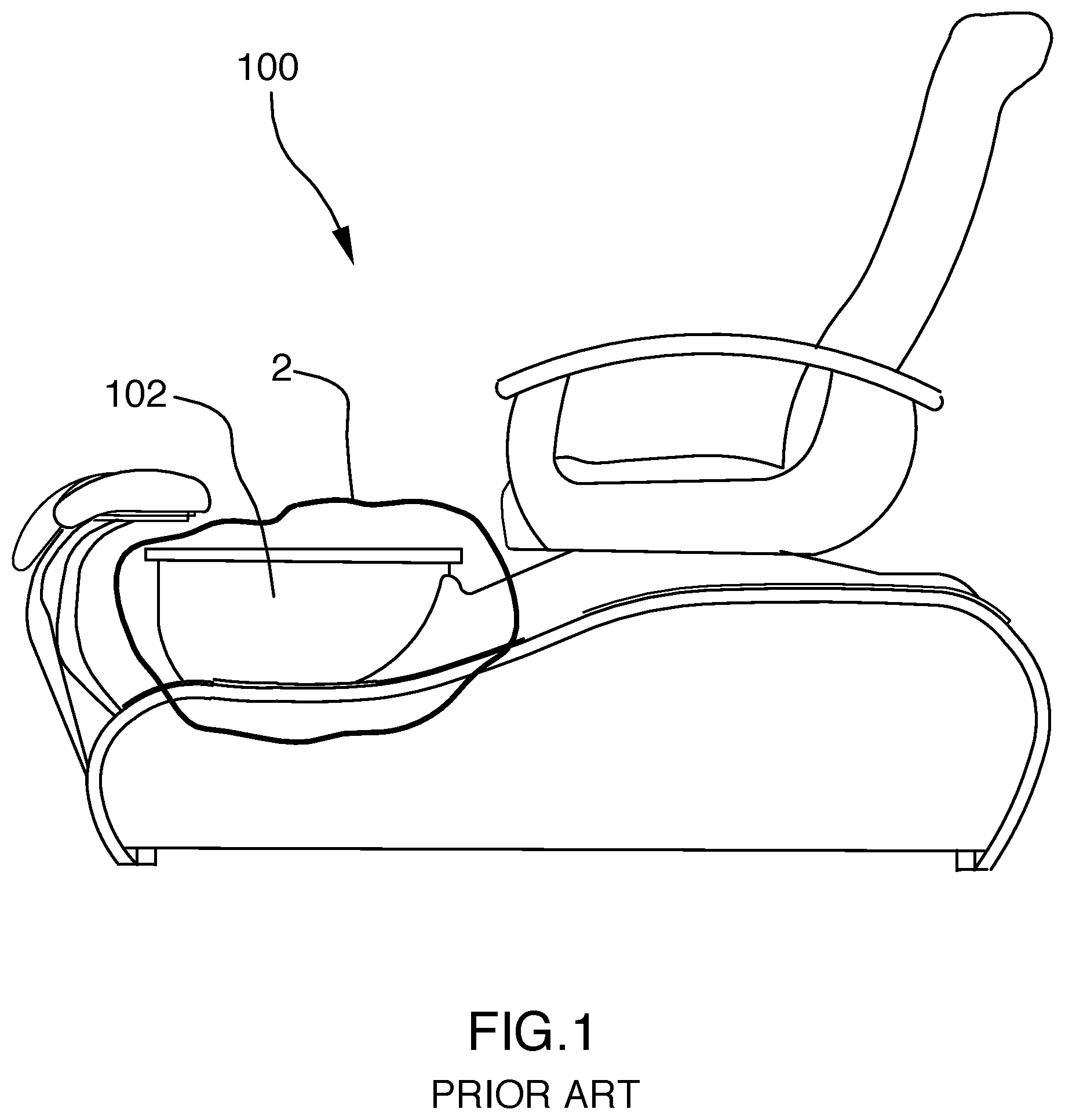 Patent US12497971 Figure 1 – System for adapting foot spas for use with disposable pumps