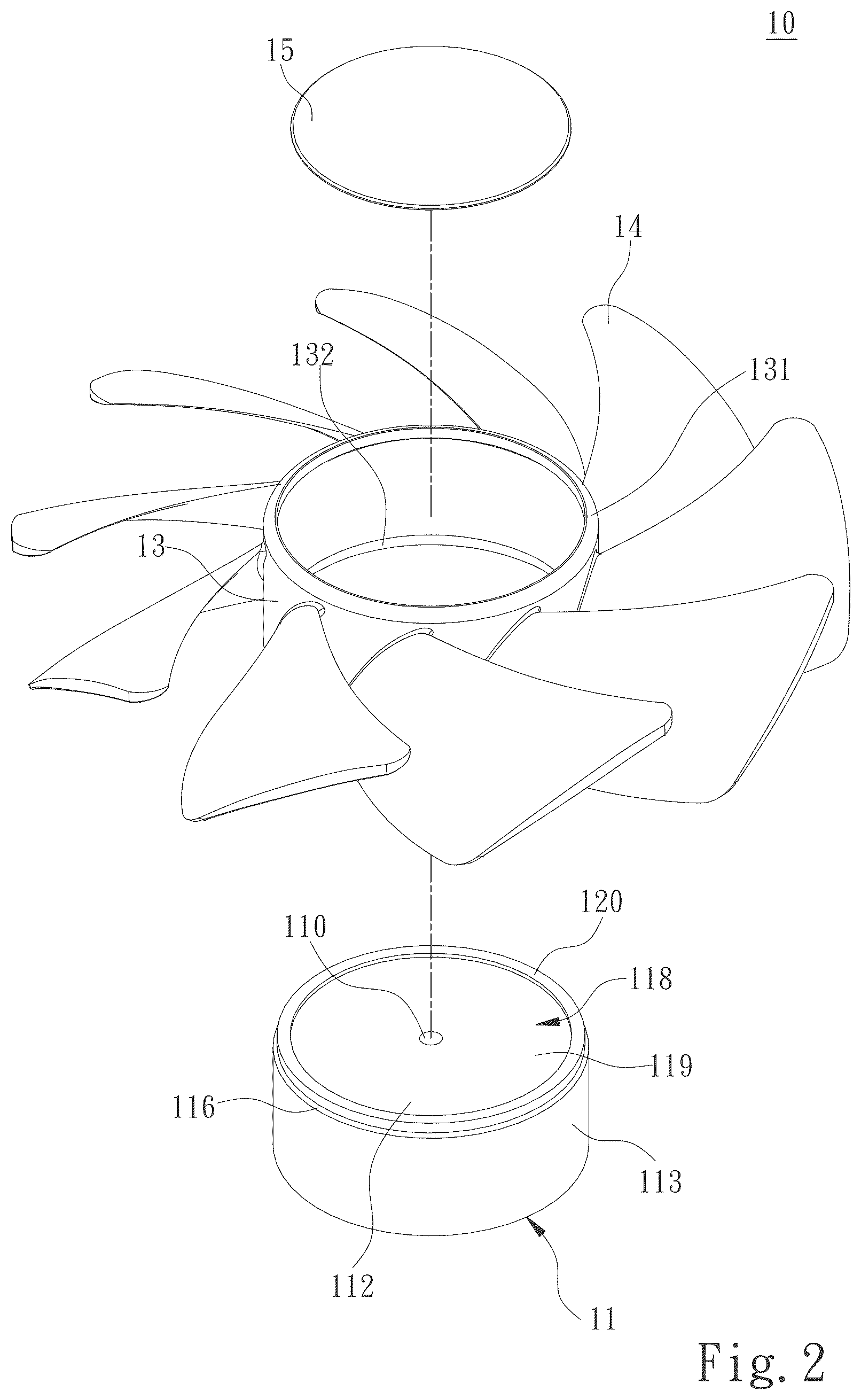 Patent US12497973 Figure 2 – Partially luminous fan blade and fan containing same