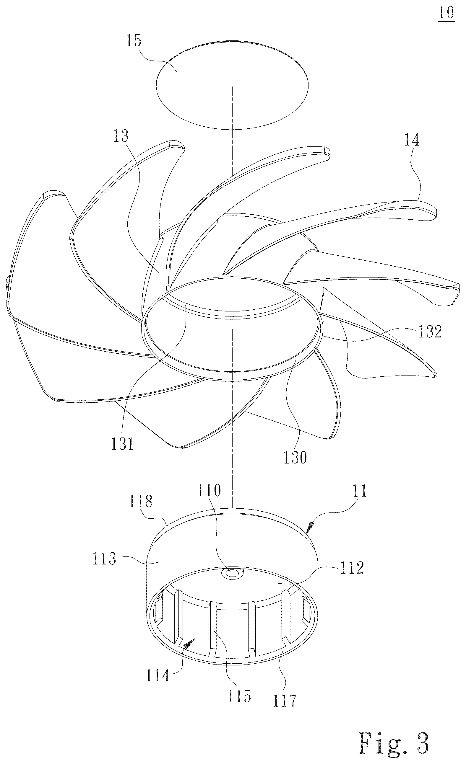 Patent US12497973 Figure 3 – Partially luminous fan blade and fan containing same