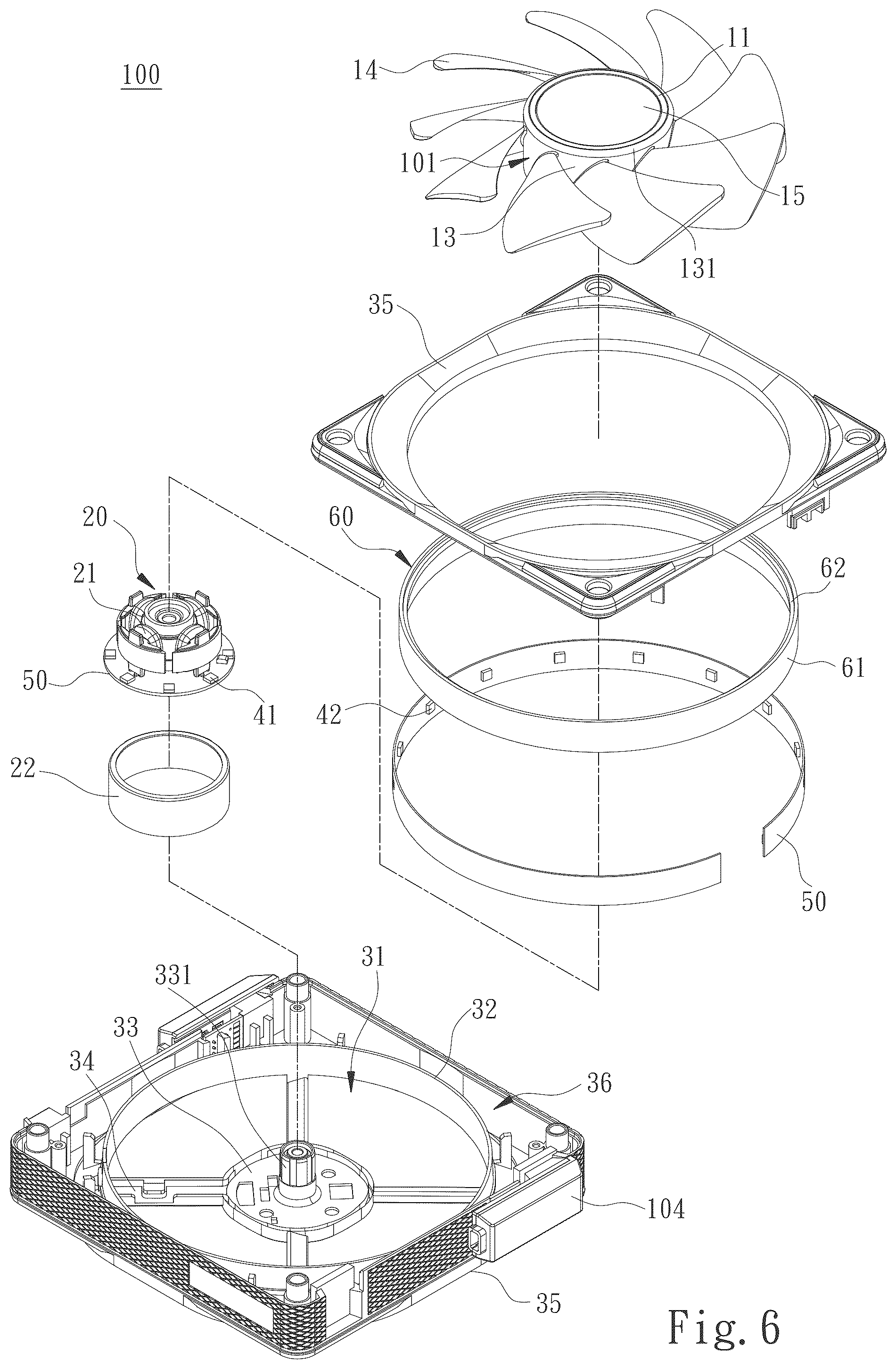Patent US12497973 Figure 6 – Partially luminous fan blade and fan containing same