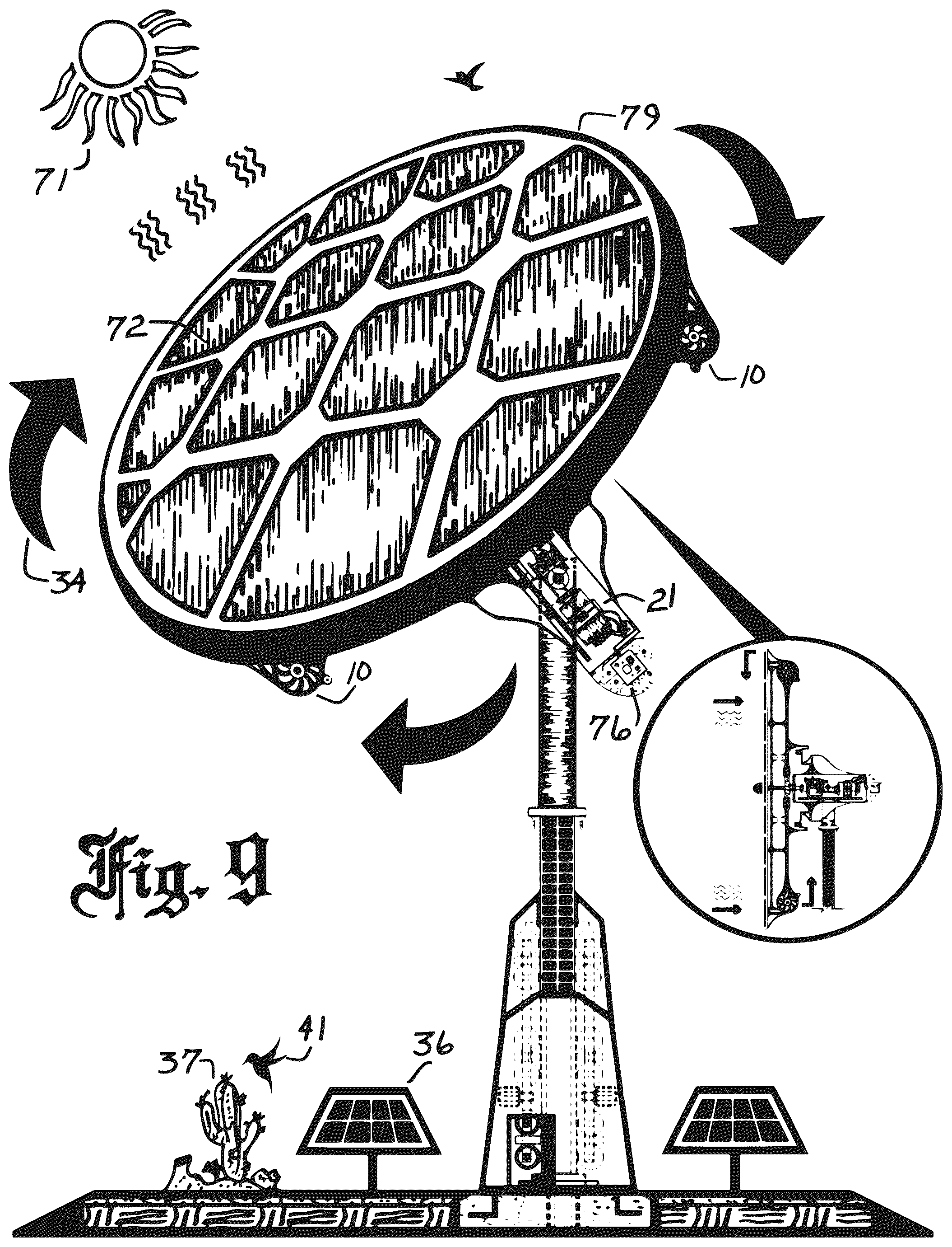 Patent US12504001 Figure 6 – Solar wind turbine with lever assist via compounding mechanical advantage